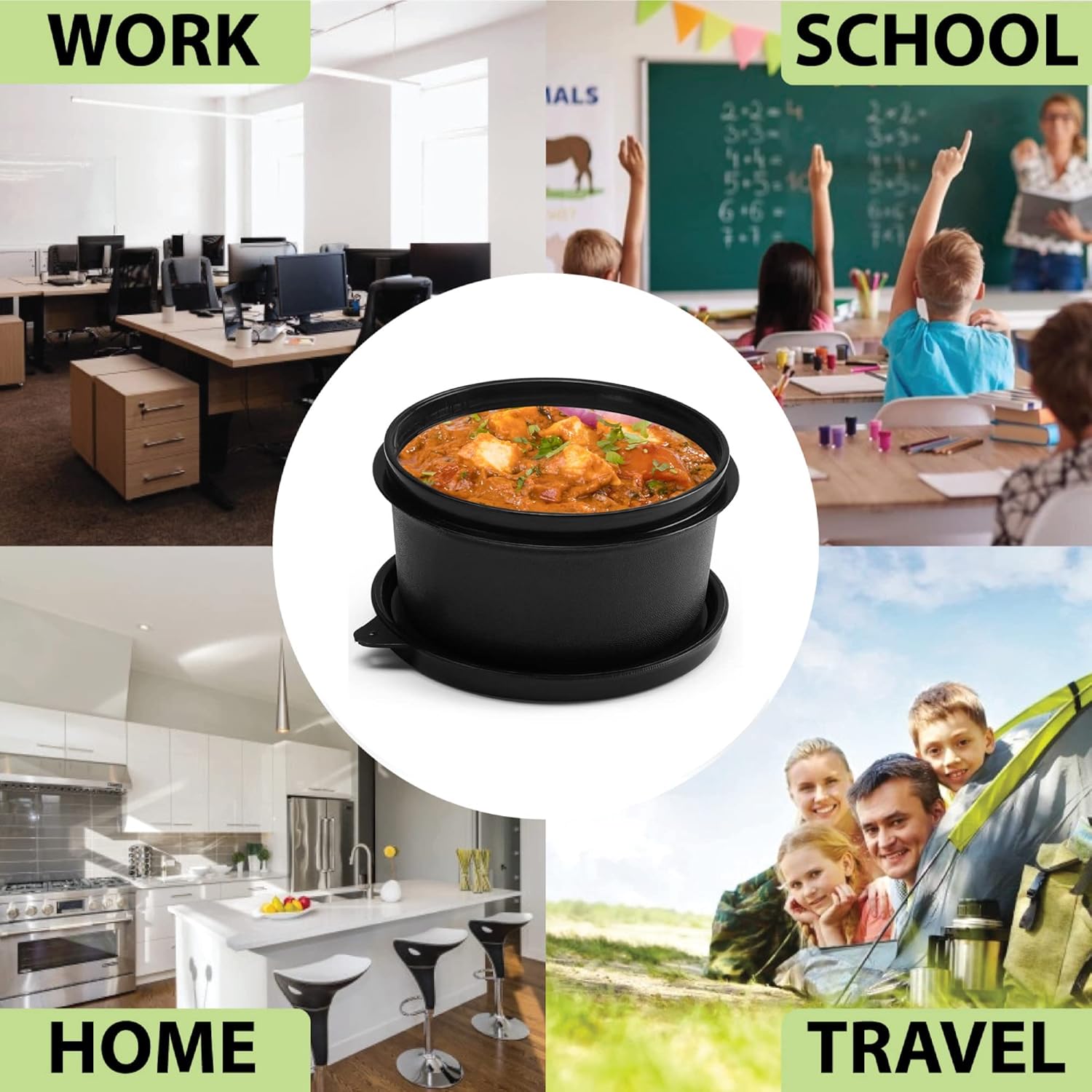 Oliveware SOPL (logo) with Device Benny Containers with BPA Free Airtight Lid, Inside Steel Container, Microwave Safe & Leak Proof, Home & Office Use, Set of 2 (450ml) - Black, Stainless Steel