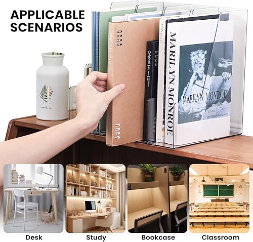 Miniatura 4 de Soporte vertical para archivadores, organizador de archivos transparente, organizador de escritorio y contenedores de almacenamiento para revistas,