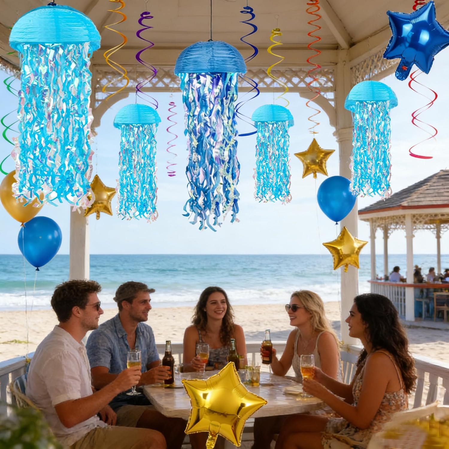 Tropical Fish Hanging Swirls Set & Hanging Jellyfish Paper Lanterns lamp.Mermaid Birthday Decorations, Under The Sea Ocean Party Decor for Weddings,Baby Showers, Classrooms & Nautical Events of 6