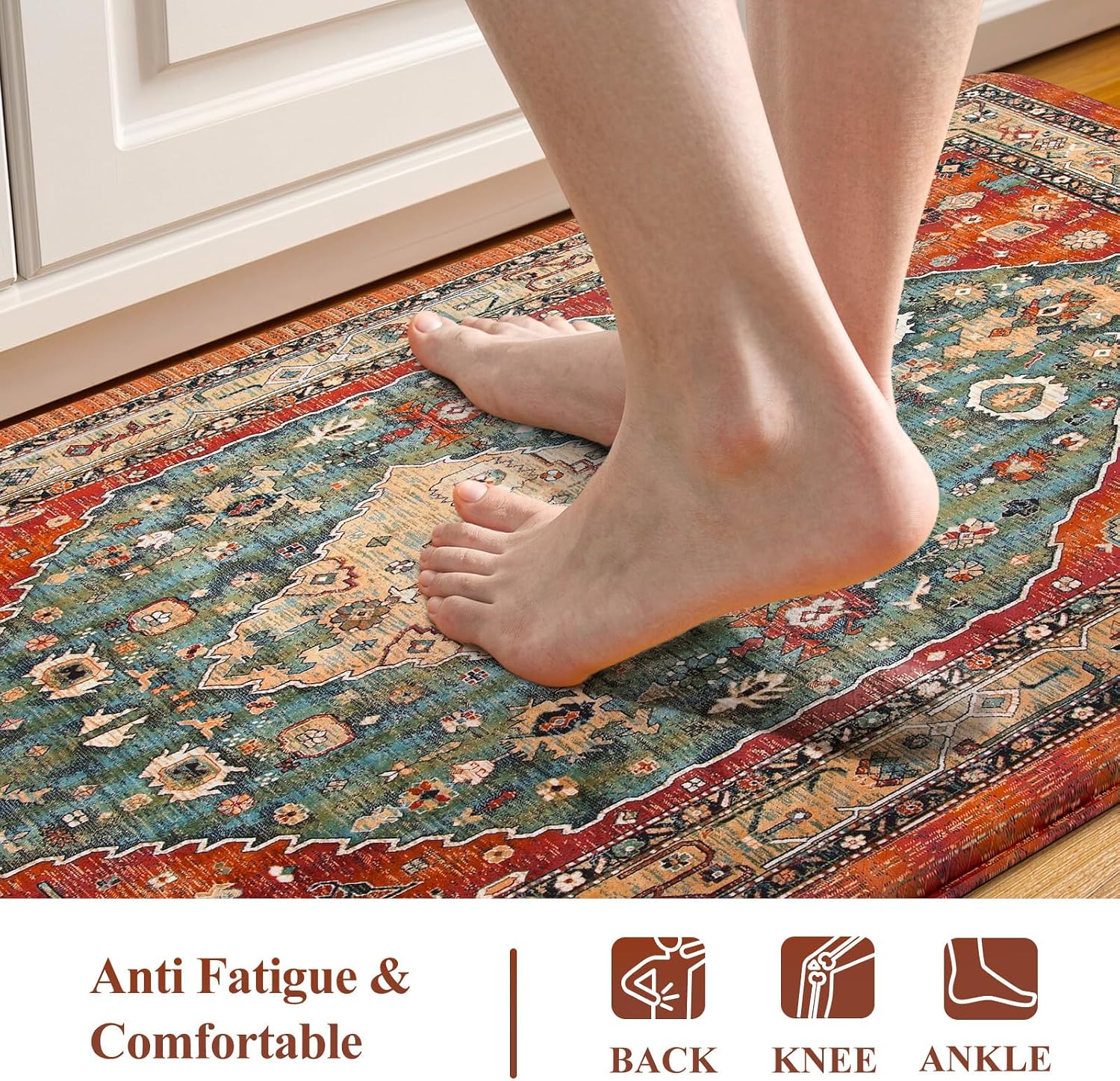 Collive Cushioned Anti Fatigue Kitchen Runner Rugs, 17.3”x59”, Rust/Multi image 3