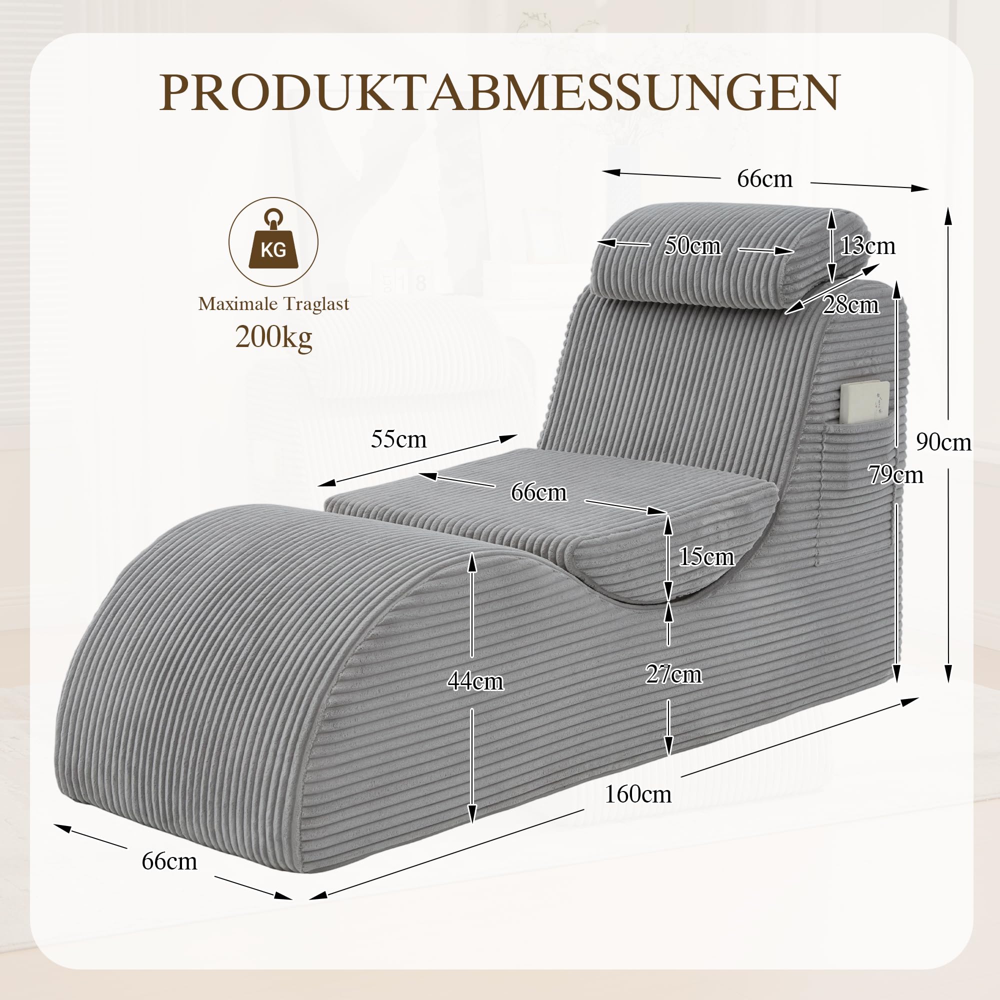 Moderner Freizeit-Sessel Hellgrau mit einzigartigem Design, ergonomisch geformt, aus hoch elastischem Kompressionsschaum. Abnehmbare Sitzauflage und Seitentasche für komfortables Sitzen im Alltag.