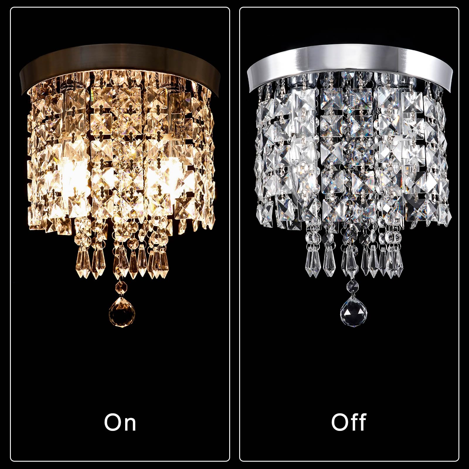 KAWELL Nordica Plafoniera Cristallo Lampadario Moderno, 4 Portalampade E14 | Resistente Alla Ruggine a Filo Soffitto, Ideale per Camera da Letto Soggiorno Hotel Corridoio Ingresso Foyer, Φ25*28cm