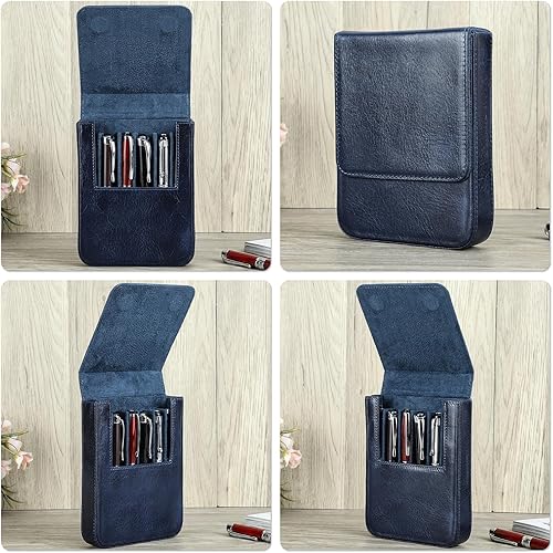Vista 243 de Top Grain - Estuche organizador de cuero genuino para 12 bolígrafos y lápices, diseño minimalista sólido, hecho a mano, cierre magnético con cajón
