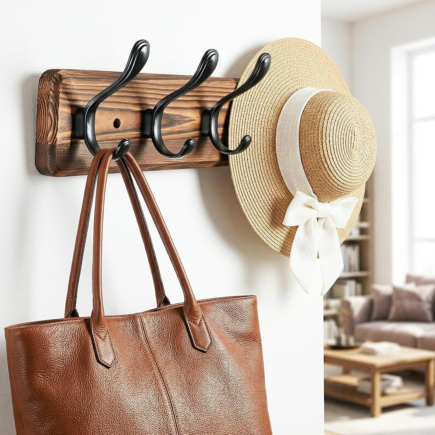 Coat Rack Wall Mount，Hat Rack for Wal,l Hat and Towel Hanger for Hanging Coat, Bag, Key, Purse, Robe, for Entryway, (5 Hooks)