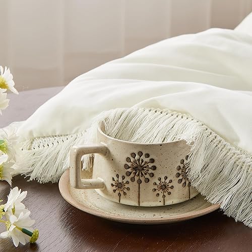 Miniatura 9 de Andency Juego de edredón con borlas color aguamarina, tamaño Queen (90 x 90 pulgadas), 3 piezas (1 edredón bohemio, 2 fundas de almohada), juego de