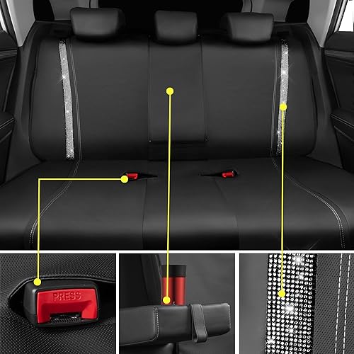 Miniatura 3 de CAR PASS Funda de asiento trasero de cuero y diamantes de imitación brillantes, impermeable, cubierta de asiento trasero de banco brillante, ajuste