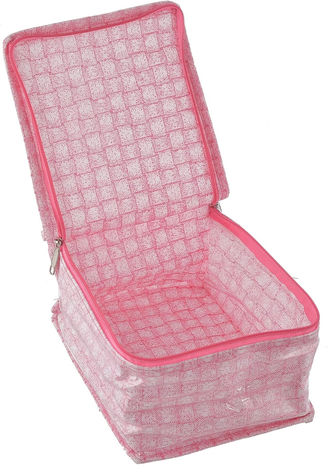 Kuber Industries Check Design Laminated PVC Jewelry Organiser Jewelry Storage Bags for Necklace, Earrings, Rings, Bracelet With 10 Transparent Pouches (Pink)-HS43KUBMART25836