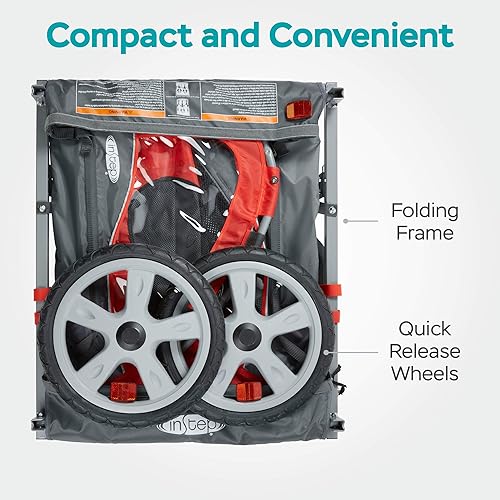 Miniatura 5 de InStep Take 2 or Sync Kids Bike Trailer, asiento individual o doble, acoplador universal, marco plegable, ruedas de liberación rápida, toldo
