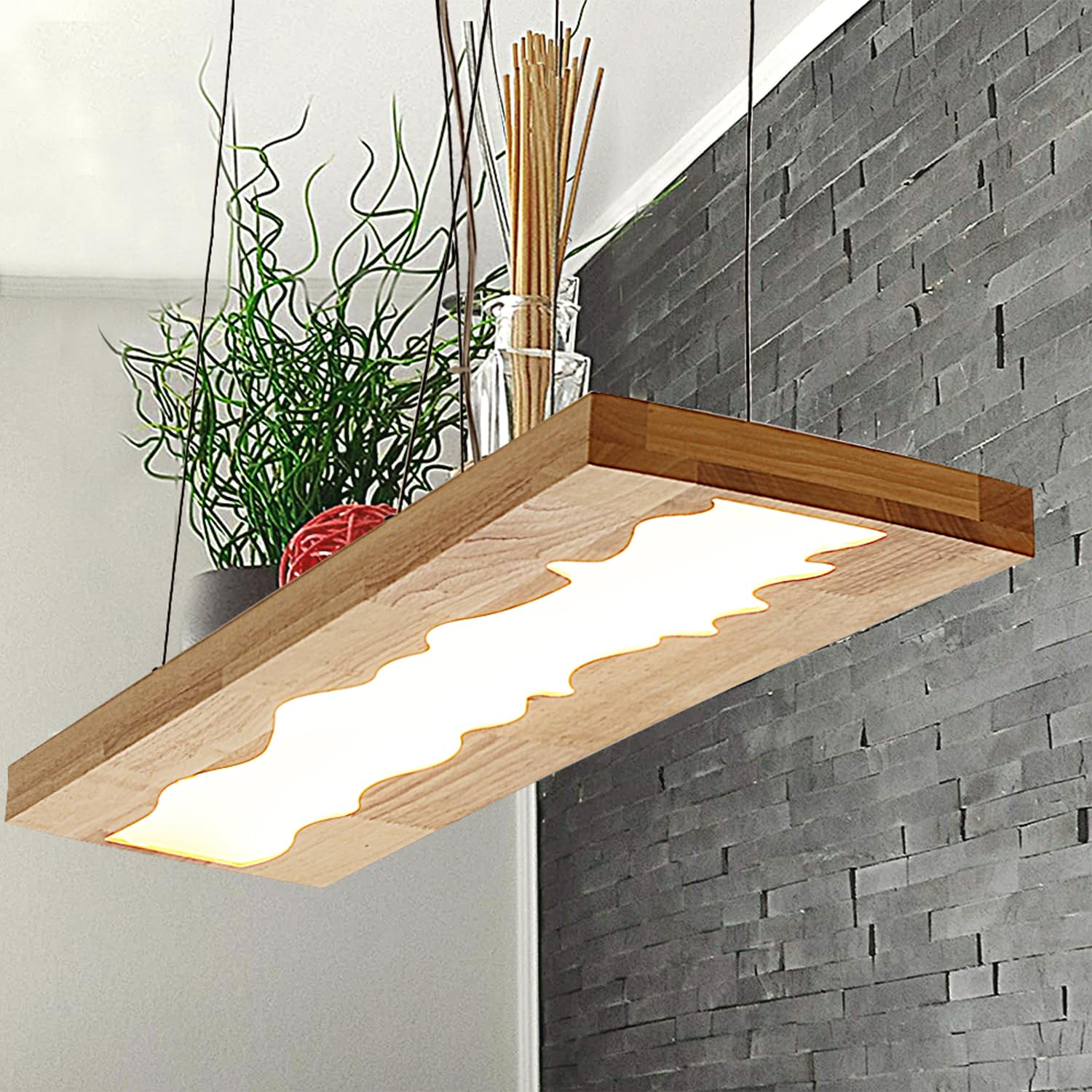 LED Hängelampe Esstisch Pendelleuchte Holz Rustikal Dimmbar 3000K-6000K Pendellampe Einfachheit Höhenverstellbar Hängeleuchte Esszimmer Kronleuchter Harz Wohnzimmer Arbeitszimmer Küche 36W,Platz
