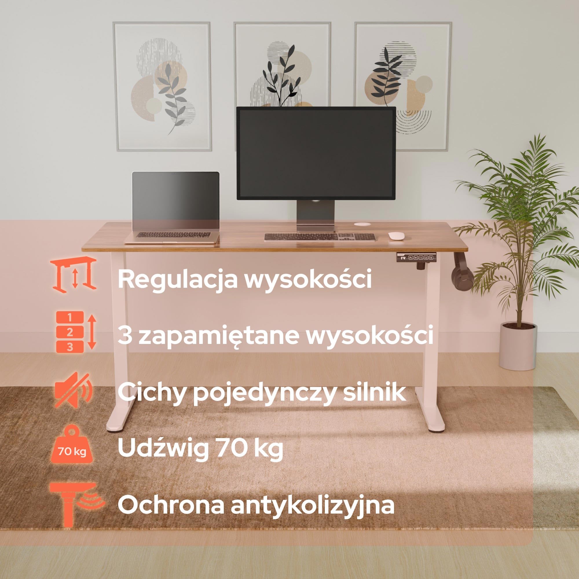 Arebos Elektryczny stelaż biurka z regulacją wysokości, 1 silnik, Biały
