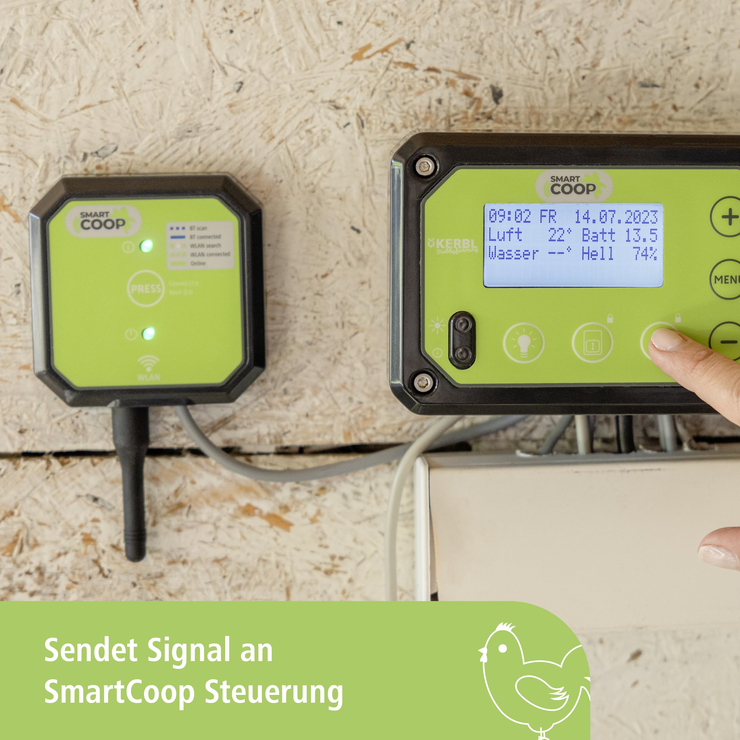 Kerbl Hobbyfarming SmartCoop Comedero con Sensor de Nivel, dispensador de alimento, plástico, para gallinas, con Rodillos dosificadores, Fabricado en Alemania