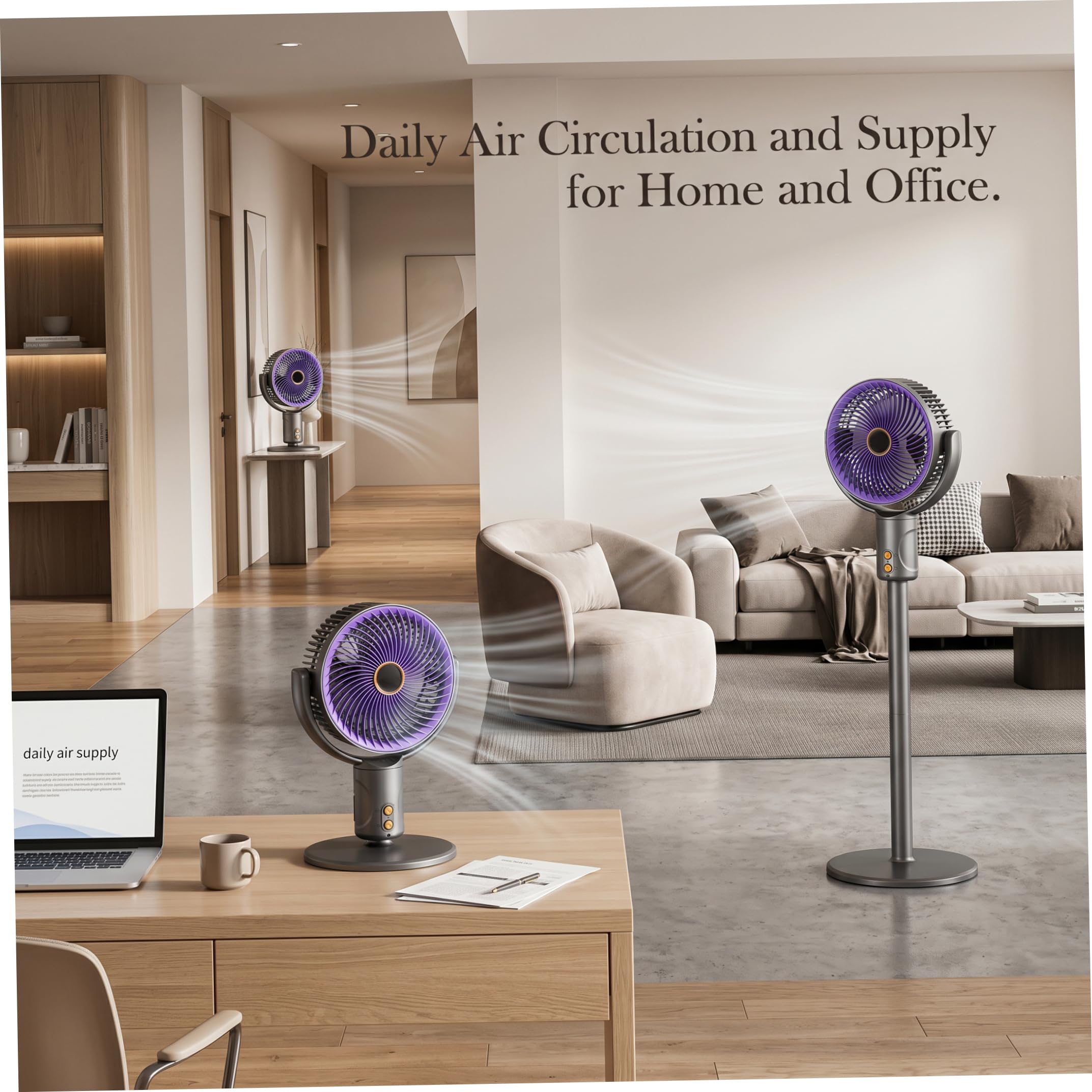Ventilatore pieghevole, ventilatore da terra portatile, ventilatori oscillanti silenziosi senza fili con altezza regolabile, utilizzo su scrivania e pavimento, pieghevole portatile oscillante gr