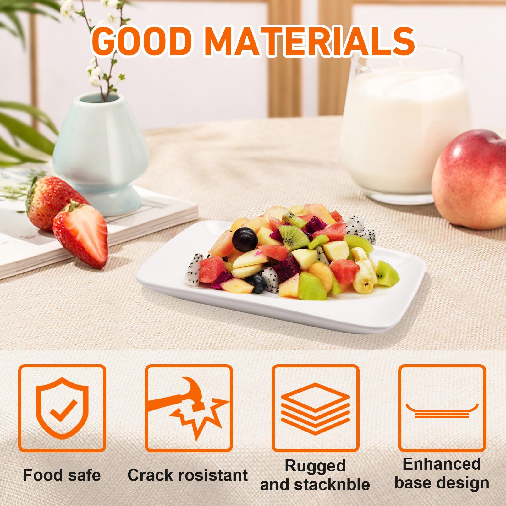 Platos rectangulares blancos de 9 pulgadas, platos rectangulares de cerámica, platos de postre de porcelana, platos rectangulares para aperitivos, platos de ensalada, platos de cena para