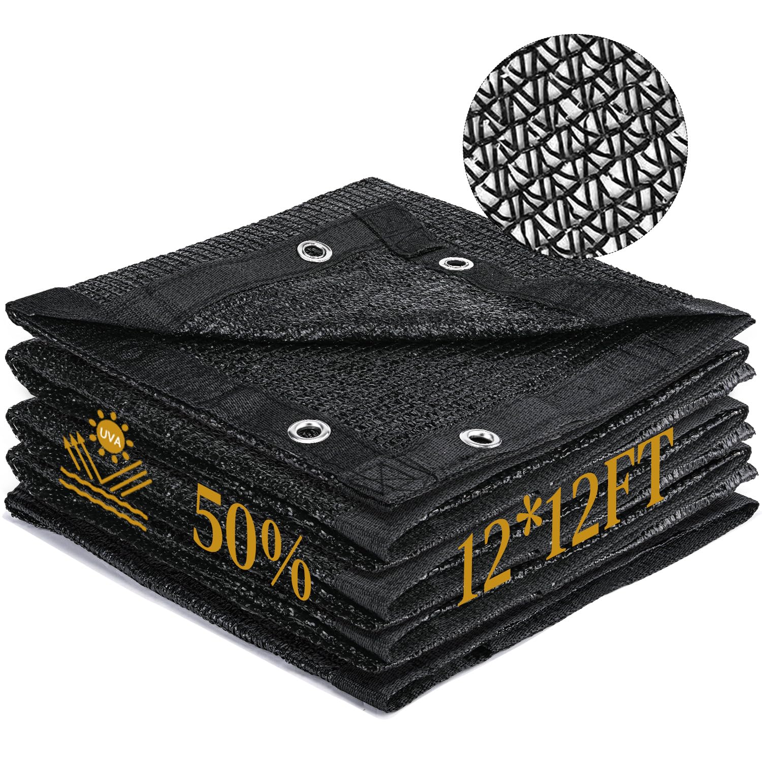 WinpullGarden 50% Shade Cloth, 12 x 12 FT Sun Shade Mesh Tarp with Reinforced Grommets, Durable HDPE Material Outdoor Shade Cloth for Plants, Greenhouse, Pergola and Backyard Patio Sunshade