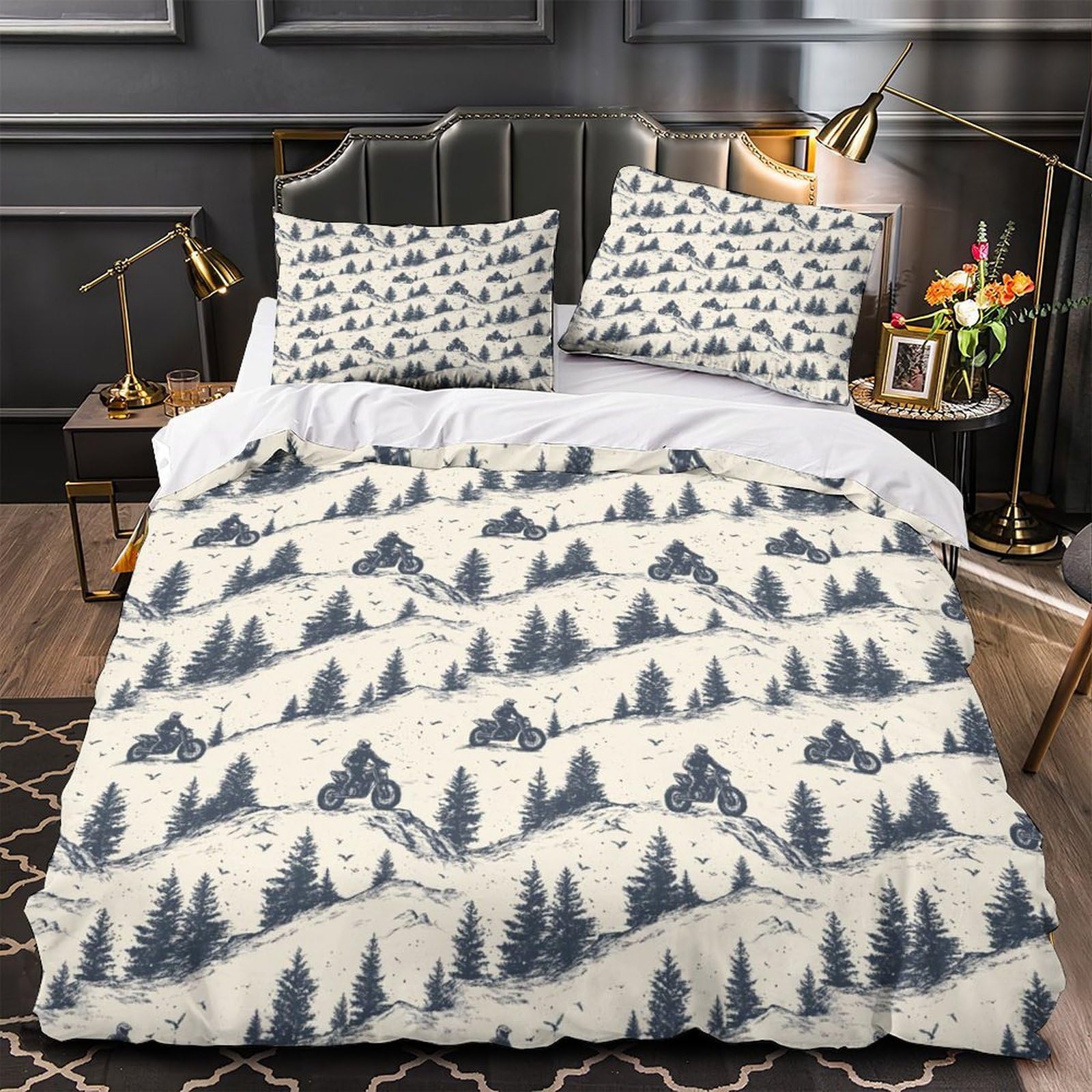 Housse de couette moto hypoallergénique en microfibre douce et zippée pour lit double enfant