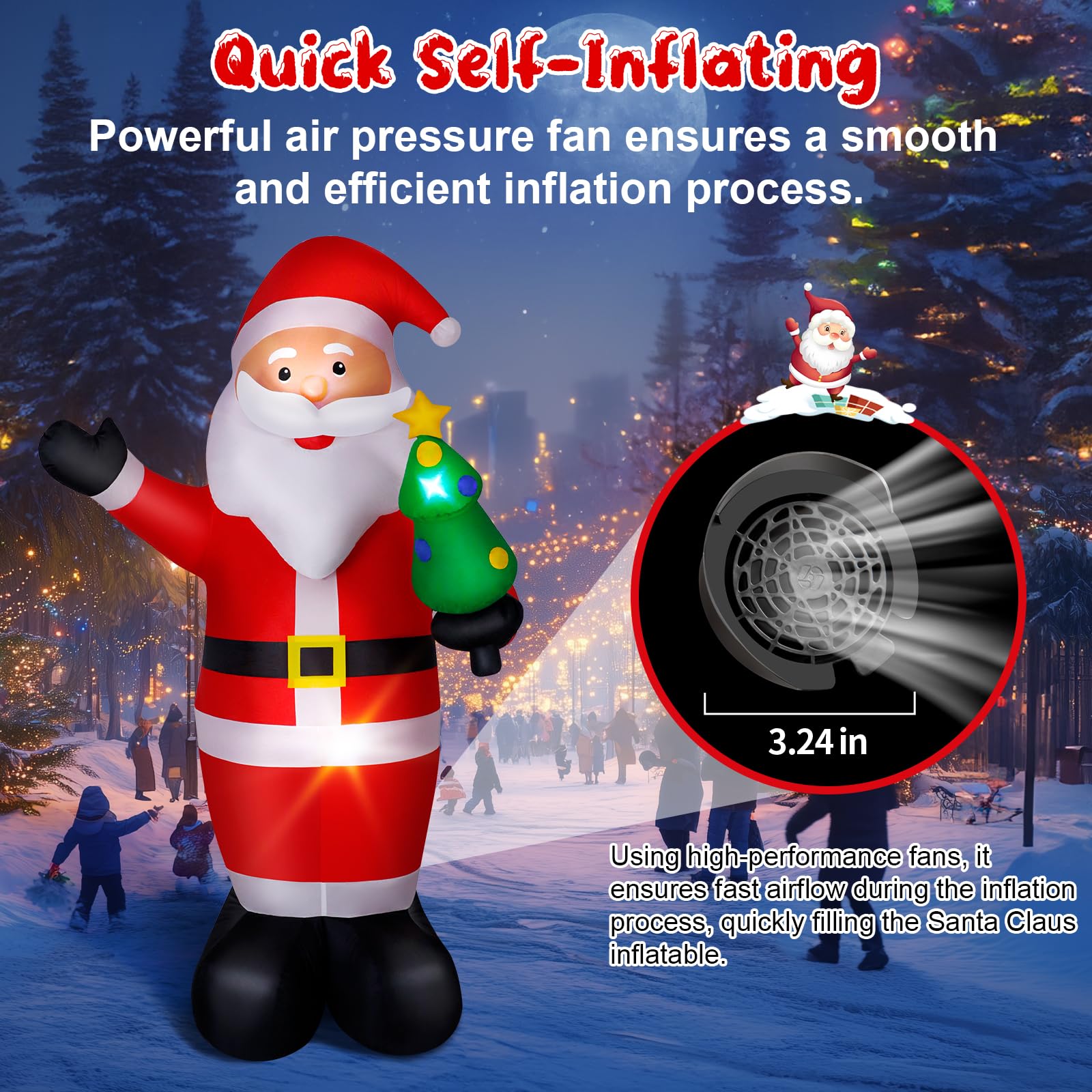 Wothfav Babbo Natale Gonfiabile, 244cm Decorazione Natalizia con Luci LED, Modello di Santa Claus con Kit Fissaggio, da Esterno Impermeabile IP44