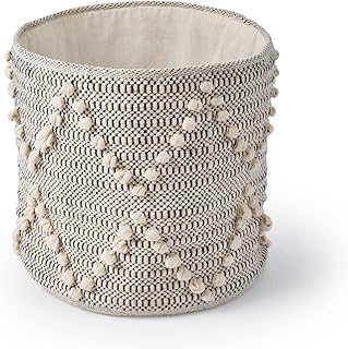 black velvet studio Panier Kenya 100% Coton, Couleur Beige et Noir. Dessin berbère, géométrique et Ethnique. 31x30x30 cm.