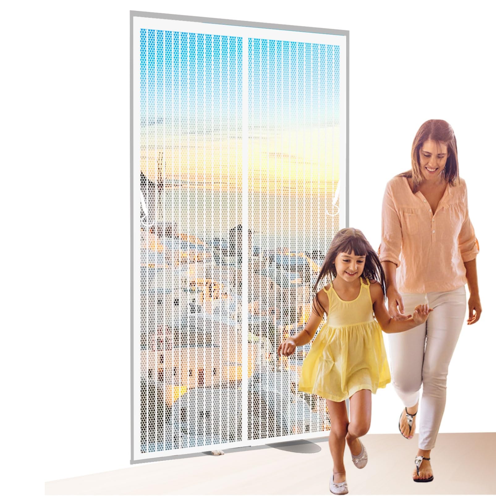 Mosquito Door Screen 114 x 195 cm Frame Hook & Loop, Powerful Magnets Magnetic Fly Screens Heavy Duty, Lets Fresh Air for Patio Doors Bedroom, White