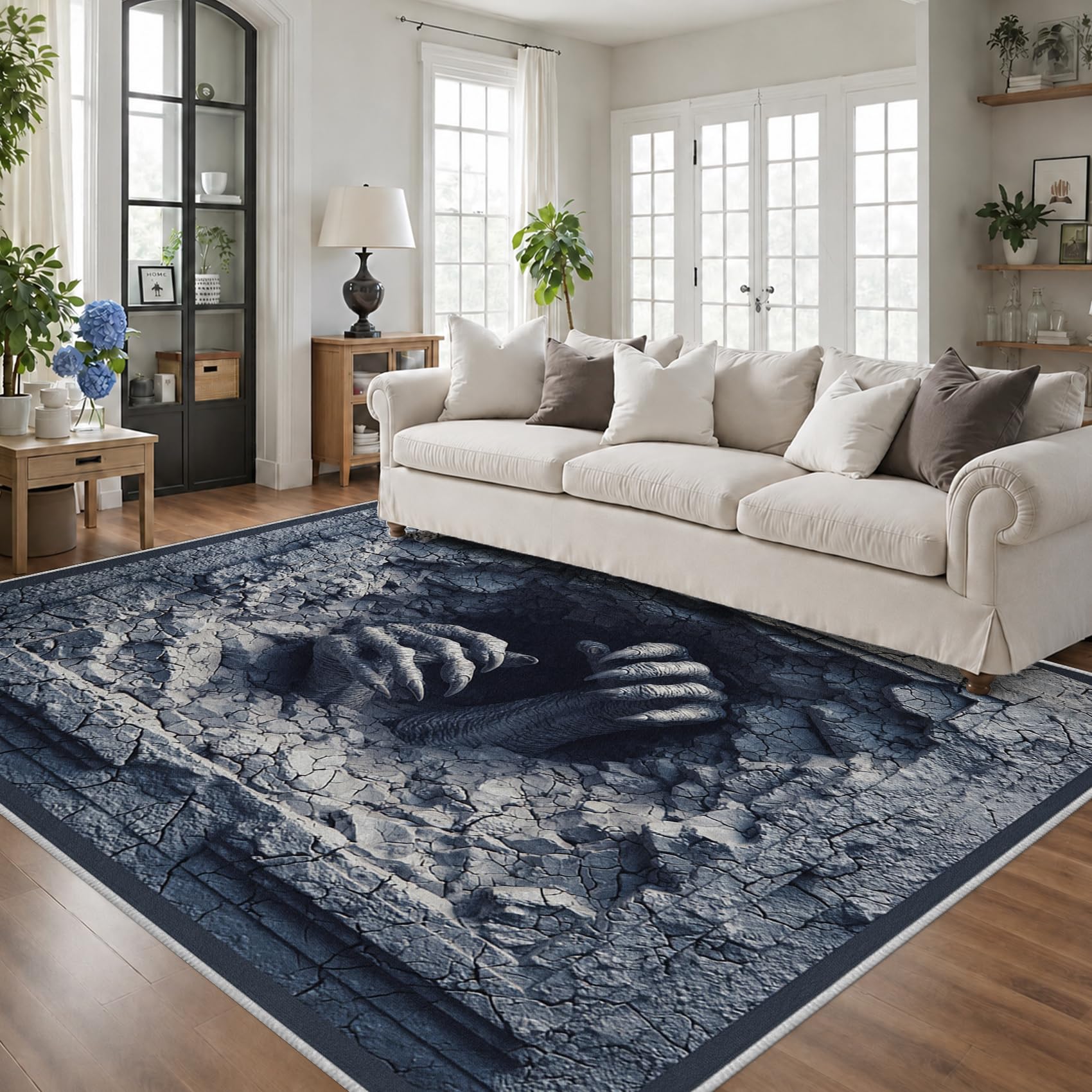Tapis Salon Illusion d'optique 3D 150x210 Grand Tapis Gothique Gris