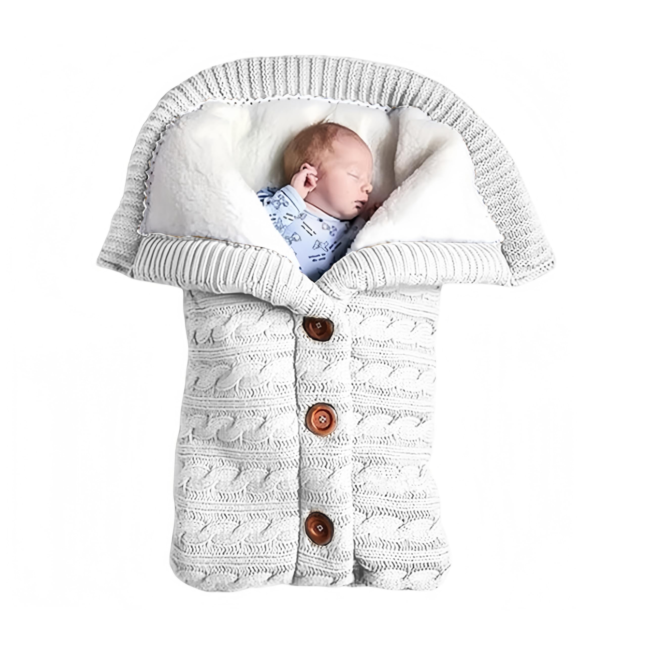 insular Warm Baby Sleeping Bag Envelope Winter Kid Sleepsack Footmuff Stroller Knitted Sleep Sack Newborn Knit Wool Swaddling Blanket (Black) — view 6