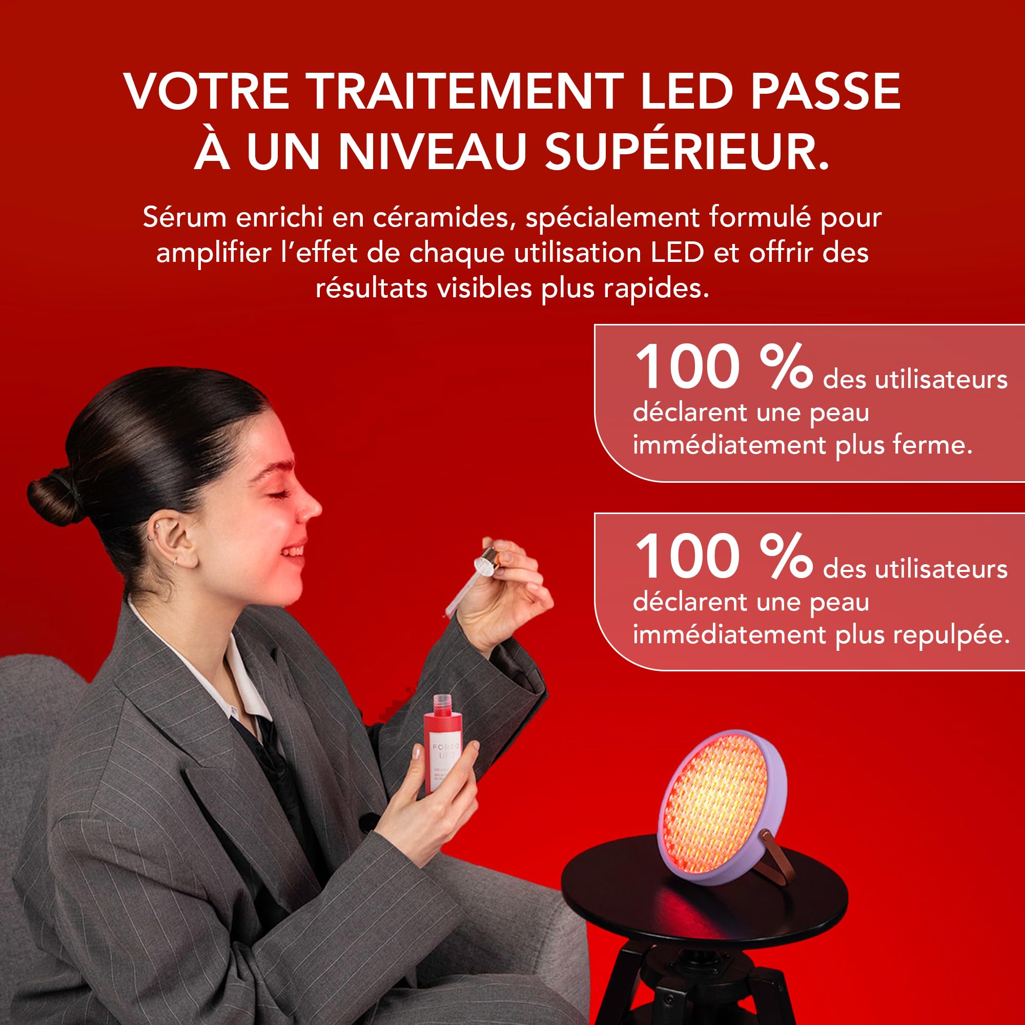 UFO Sérum Lumière LED – Sérum Visage Aux Céramides Pour Appareils LED | Sérum Visage, Acide Hyaluronique, Sérum Aux Céramides, Squalane, Centella Asiatica, Sérum LED, Tous Types De Peau, Vegan