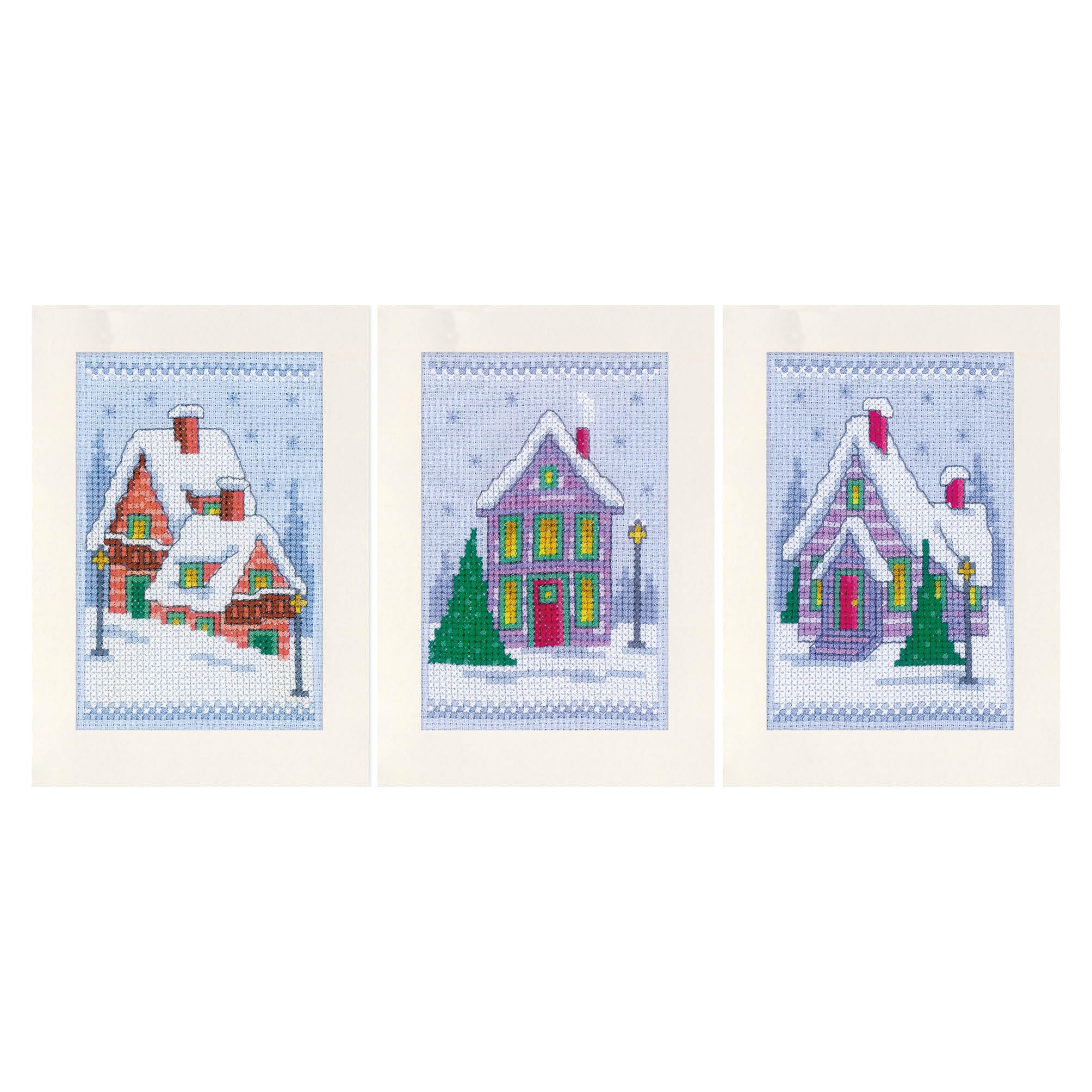 Kit carte de voeux complet point de croix maisons d'hiver pour offrir un cadeau DIY personnalisé