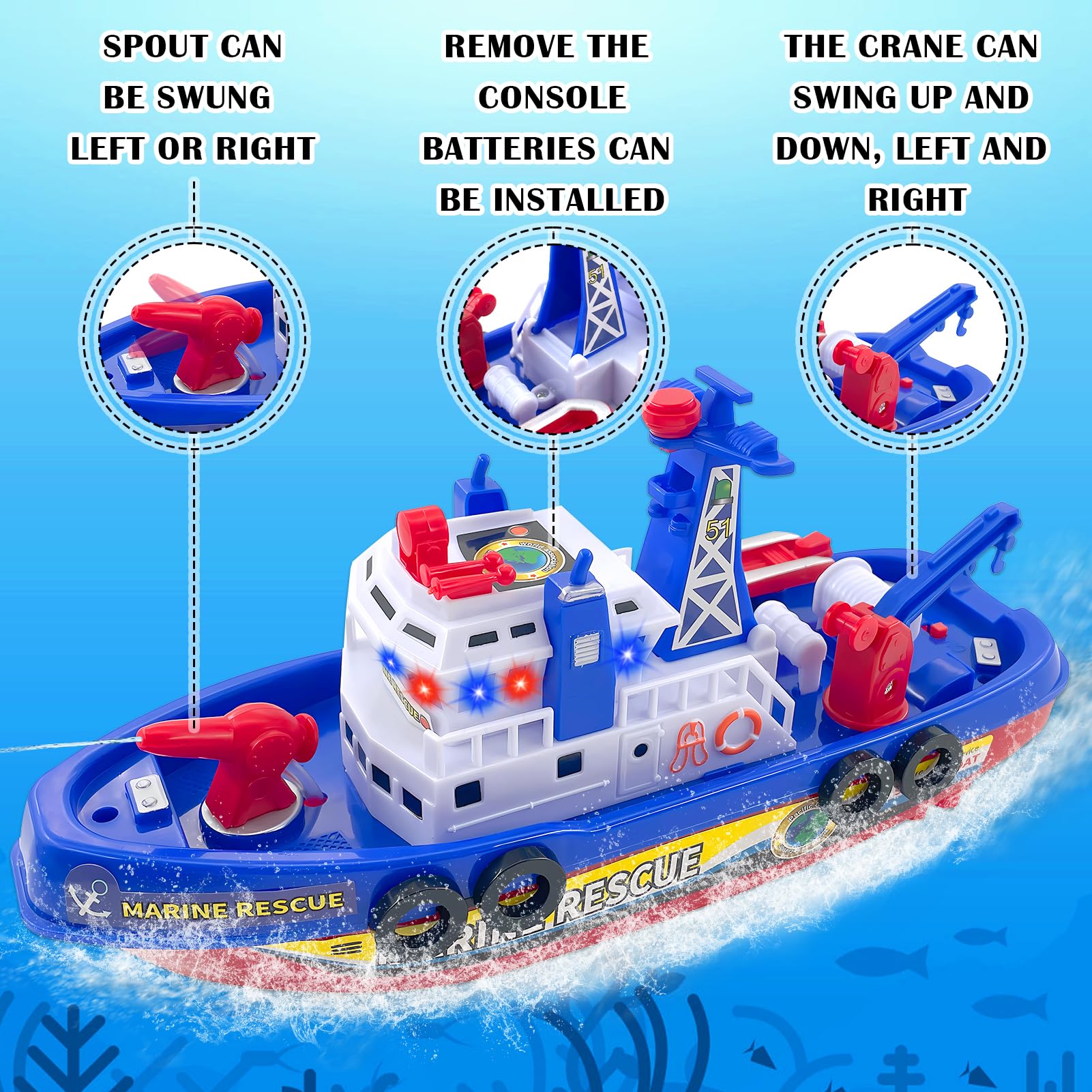 Barco de Juguete para Niños, Barco de Bomberos, Juguetes Acuáticos para Niños, Eléctrico Barco de Bomberos de Juguete con Pulverización LED Musical, Regalos Niños