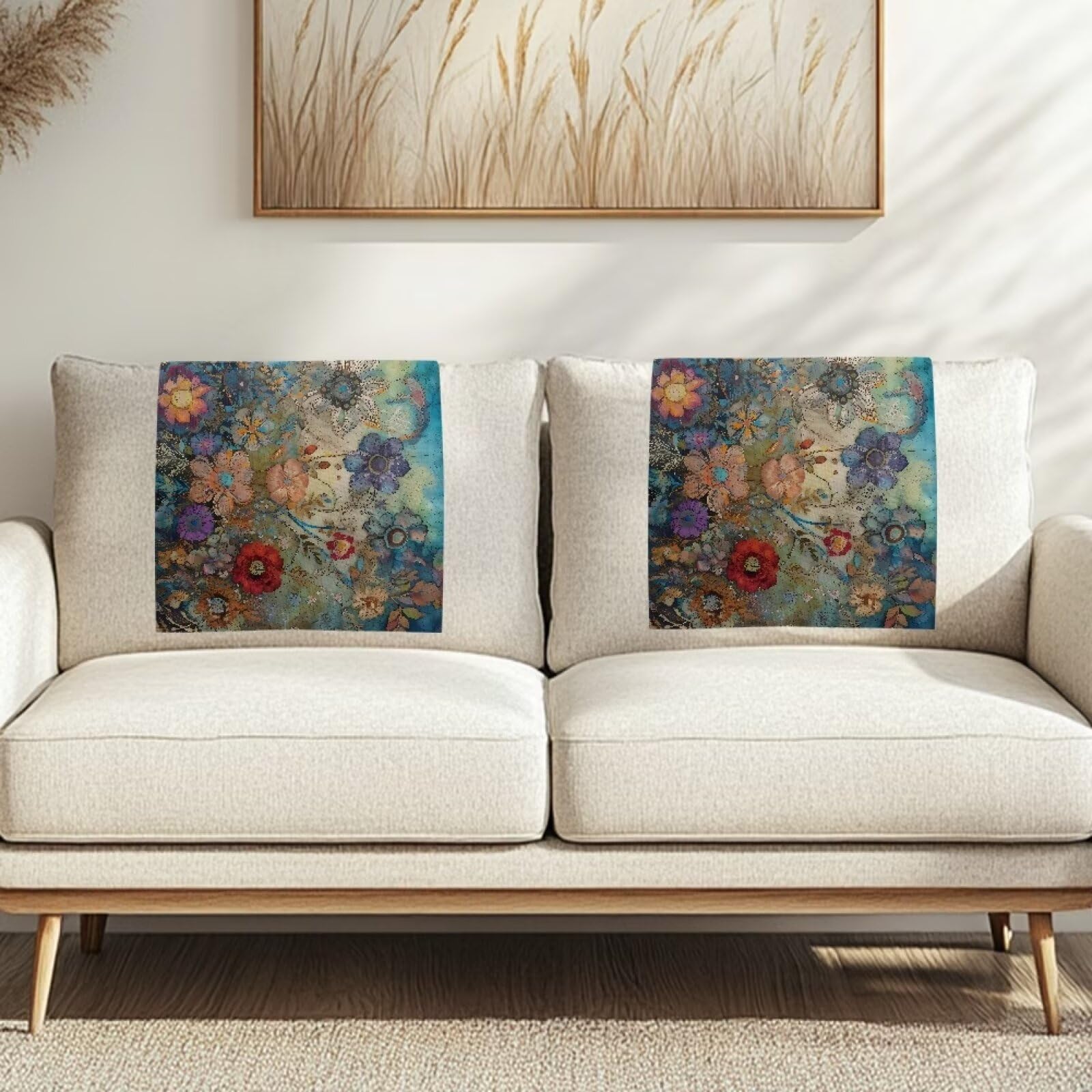 Fuojuvelie Boho Flower Recliner Headrest Cover Washable Sofa Furniture Slipcovers Breathable Couch Back Covers for Home Couch Loveseats Decoration Set of 2