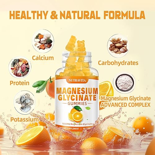 Miniatura 2 de Gomitas de glicinato de magnesio 1000 mg con L-treonato de magnesio, suplemento de complejo de magnesio y potasio quelado con VitD, B6, CoQ10,