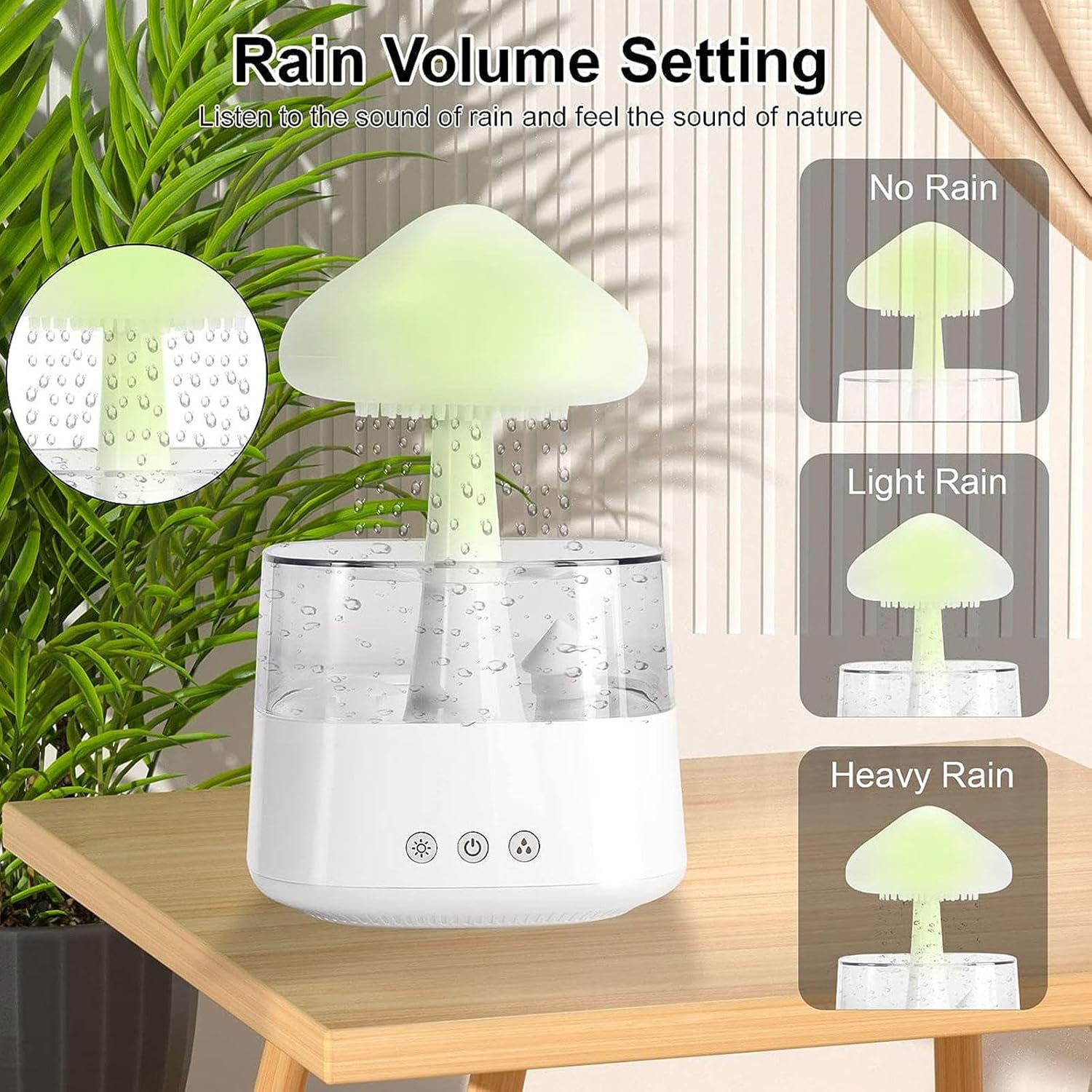 Rainy Sound Humidifier, Small, Night Light, 7 Colors LED Light, Brightness Adjustable, 3 Levels of Mist Amount 15.2 fl oz (450 ml), Timing Function, Humidifier for Tabletops, Ideal for Sleep