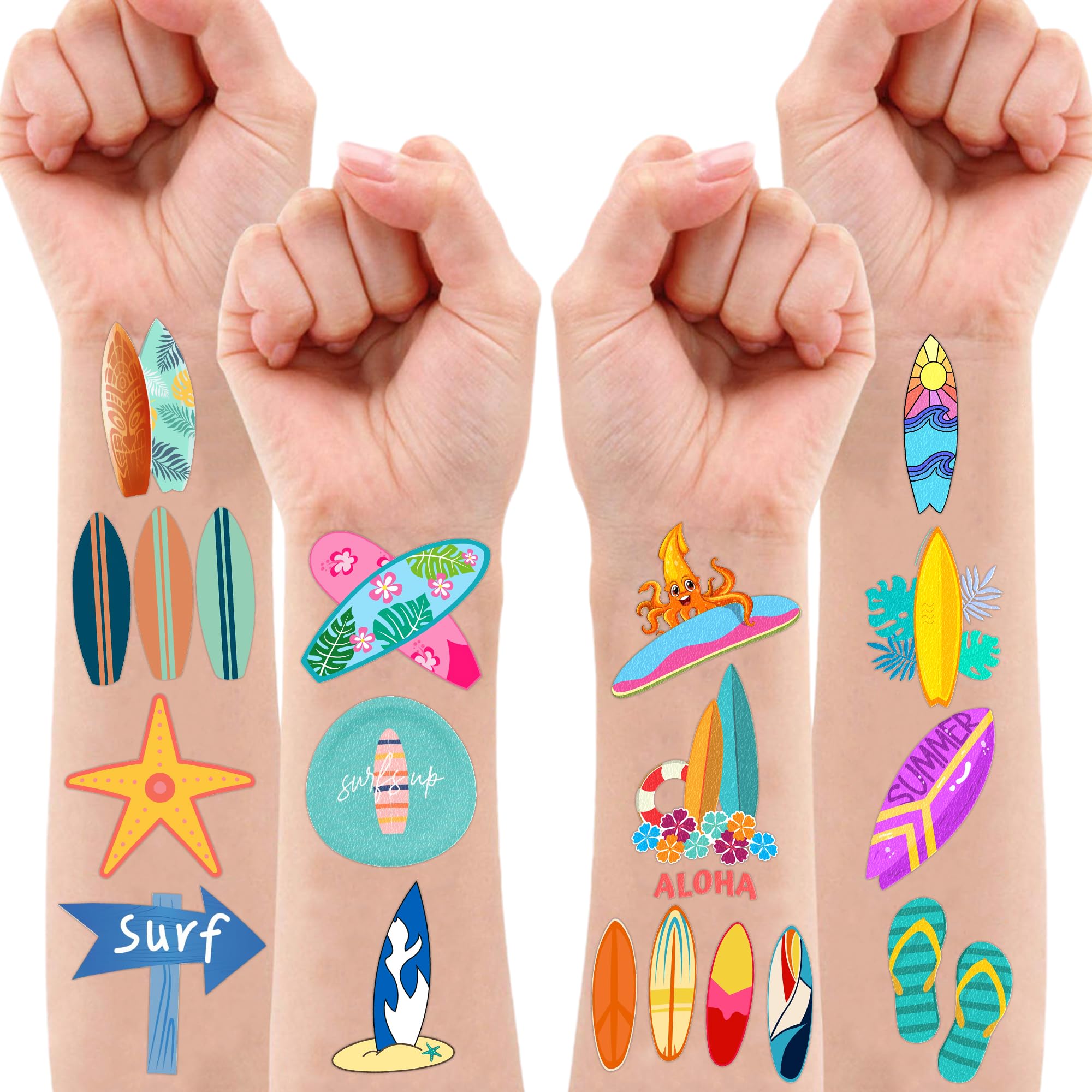 Cute Surfing Temporary Tattoos The Big One Surf Birthday Party Decorations Favors Supplies Summer 1st Themed Stickers 10 Sheets 100 PCS Gifts for Kids Girls Boys Decor Class School Carnival Christmas