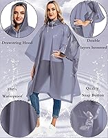 Vista 57 de Paquete de 2 ponchos de lluvia para adultos, reutilizables, impermeables, de supervivencia, emergencia, resistente, con capucha con cordón Azul