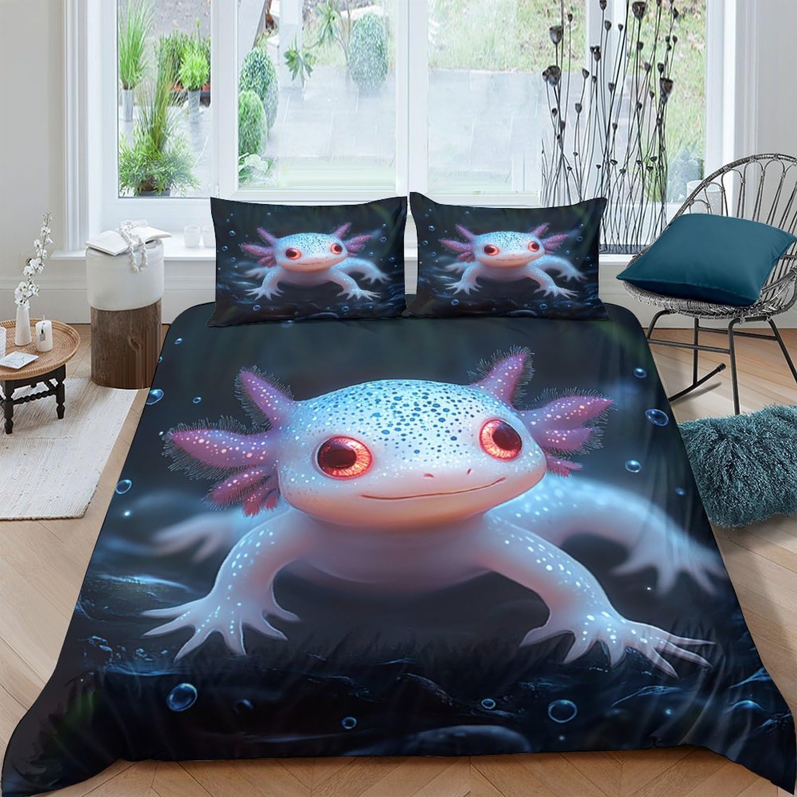 Ctjqhvkz Style-5 3D Printed Axolotl Fantasy Fitted Sheet Microfiber Soft Breathable Underwater Creature Bed Cover For Bedroom Guestroom Mattress Protection Single（135X200cm）