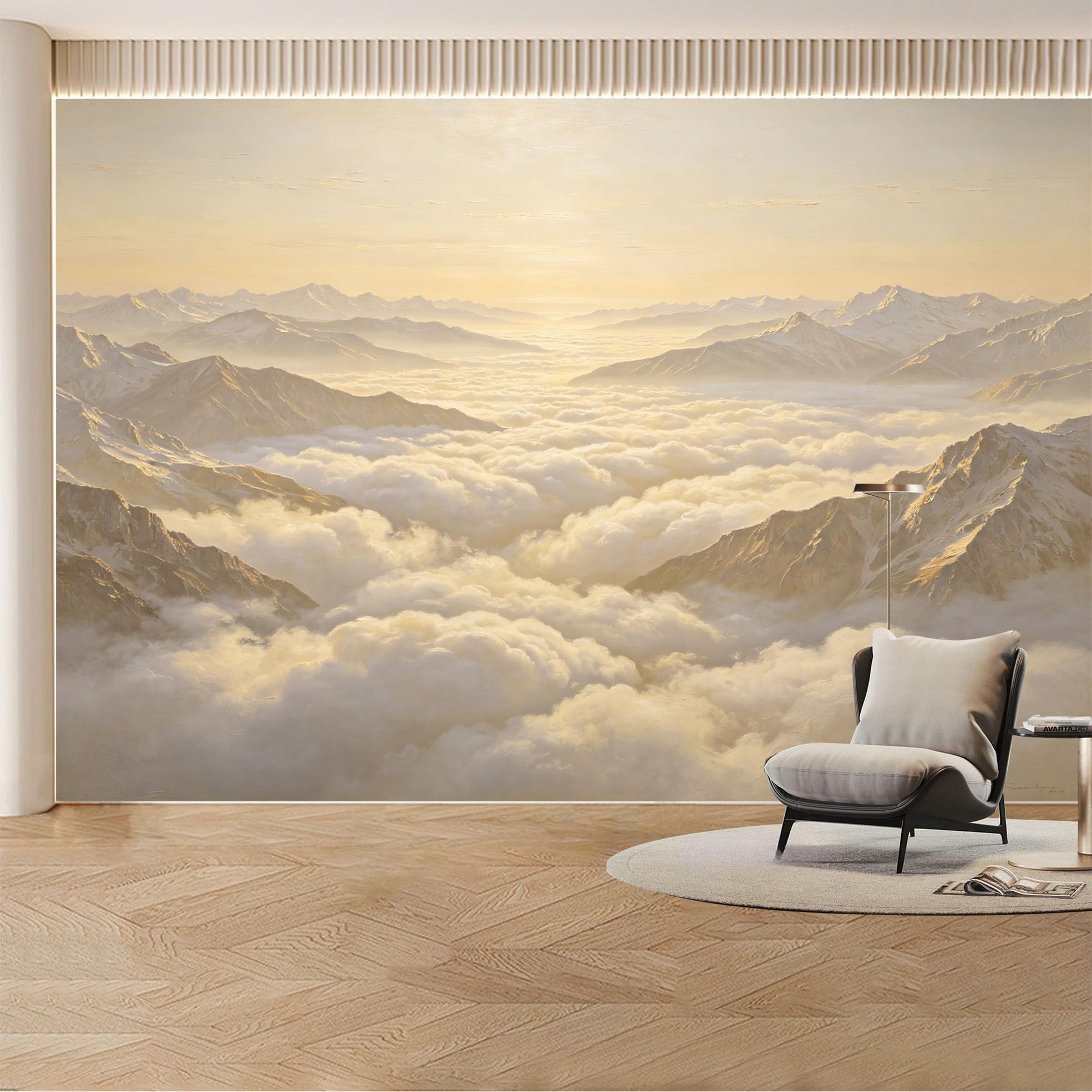 Custom Wall Mural Wallpaper Mountain Landscape， 3D Effect， Large Wall Art， Nature， Minimalist， Misty Sunset Removable SelfAdhesive Large Photo for Living Room， Bedroom， Office