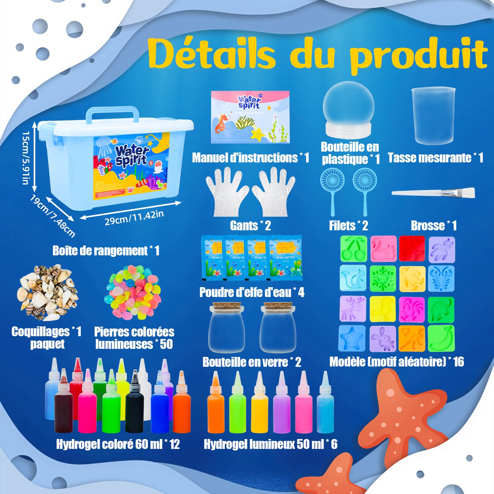 Kit Elfes Magiques Eau Joellfuner Gels Colorés Moules Kit Elfes Magiques Joellfuner - 18 Gels Colorés, 16 Moules 3D, DIY Aqua Kit Gel Aqua Fairy