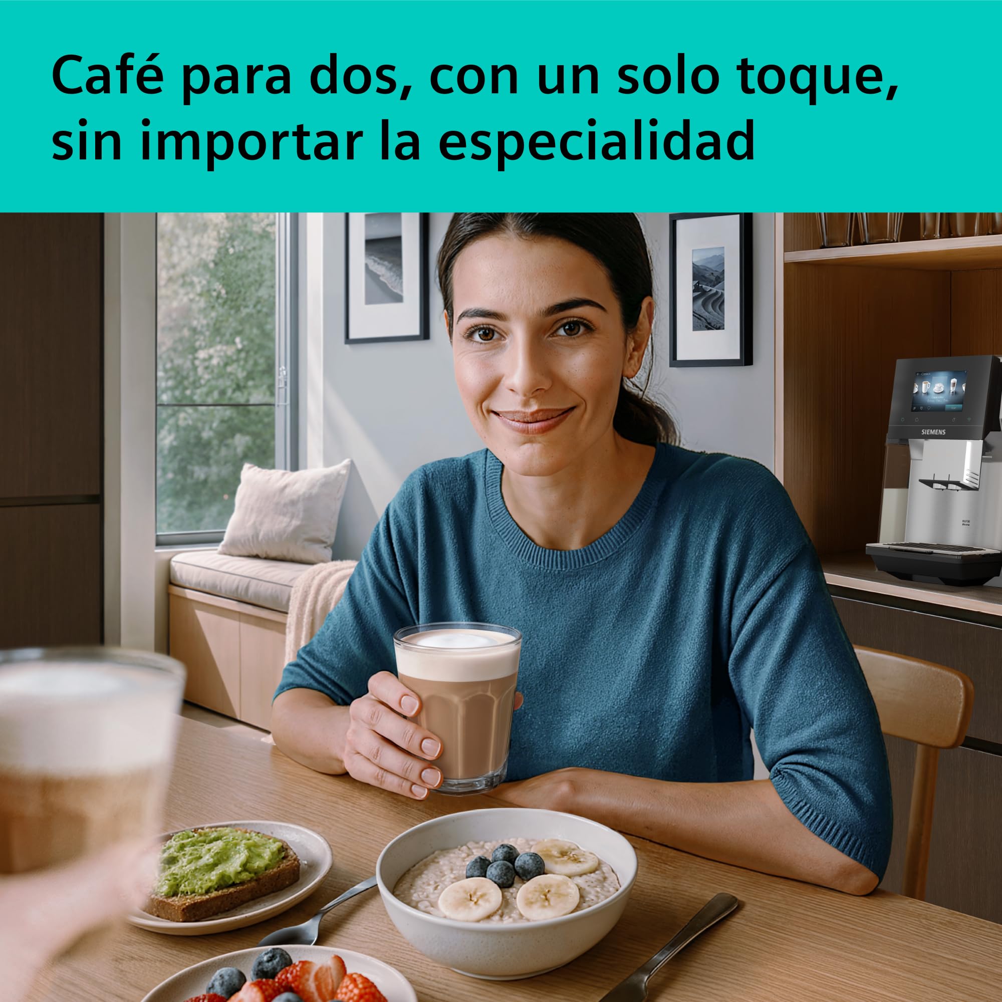 SIEMENS, Cafetera Superautomática, EQ700 iAroma, pantalla táctil, depósito de leche integrado, calentador de tazas, Cold Brew y Slow Brew, app Home Connect, acero inoxidable negro, TQ727E03