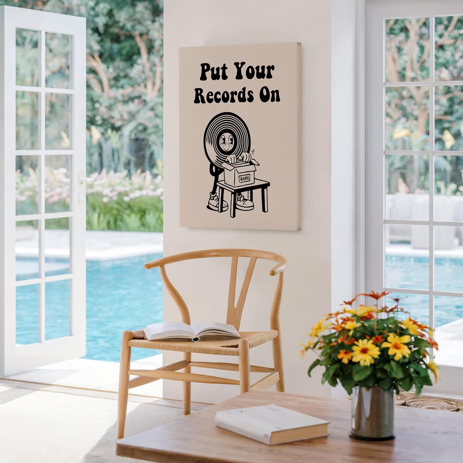 Poster Master Put Your Records On Canvas - Retro Vinyl Record Print - Music Art - Black Preppy Wall Design - Musician Art - Funky Living Room or Music Room Decor - 8x10 STRETCHED Canvas