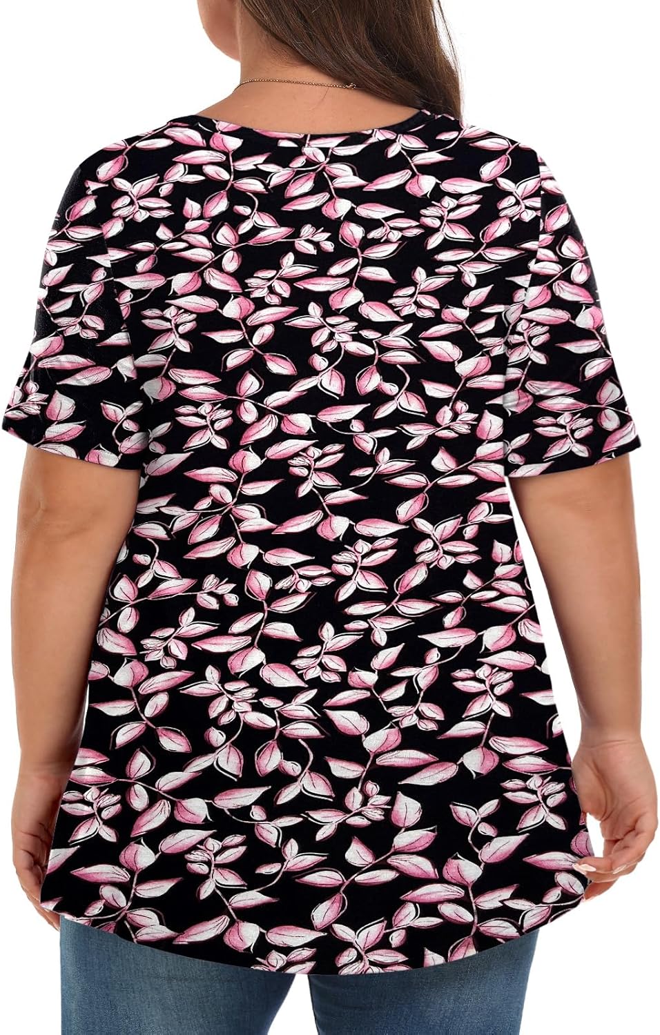 Tencede Womens Plus Size Tops Short Sleeve Tunic Shirts V Neck Summer Floral Loose Fit Blouse XL-5X - Image 4