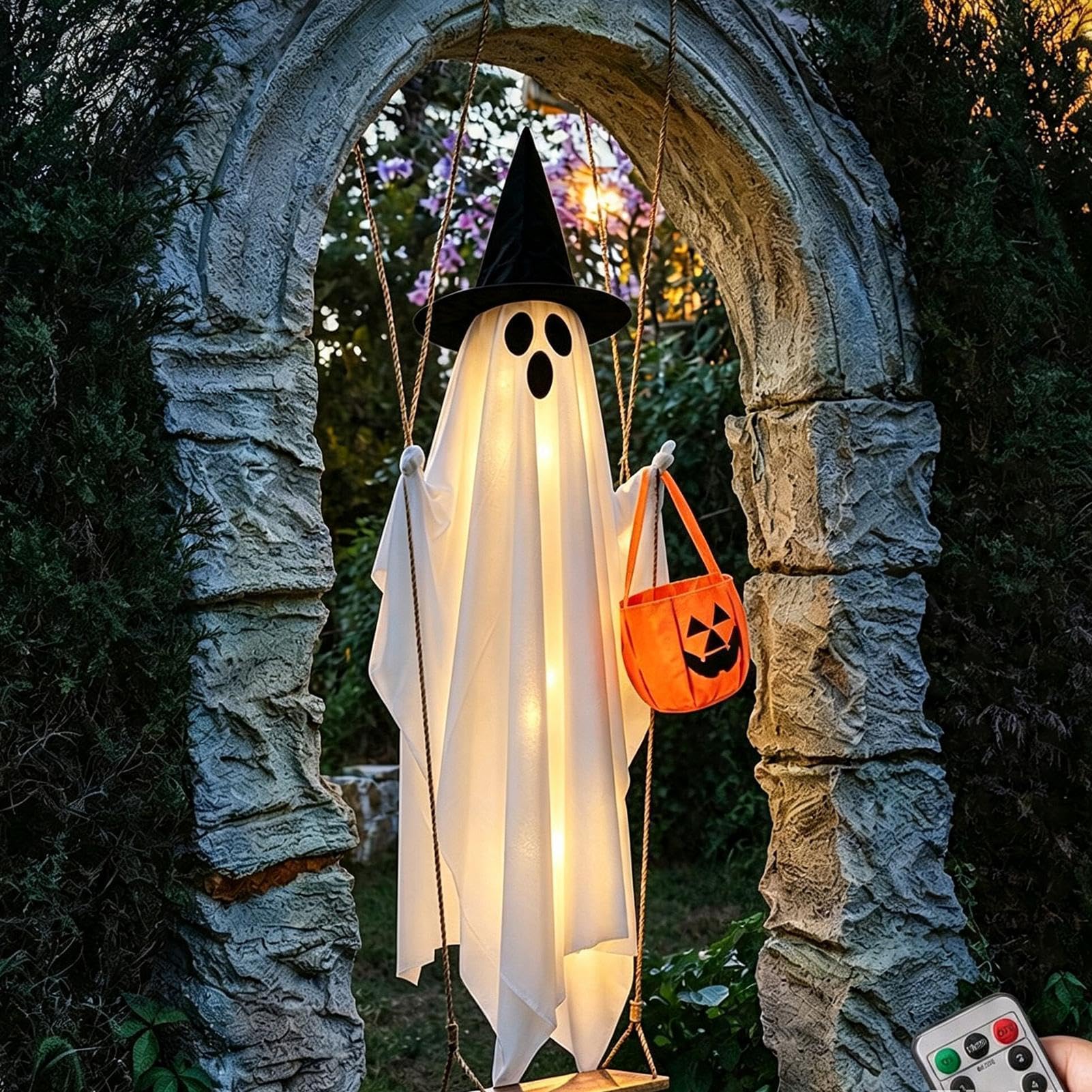 Schwingendes Gespenst 1,5 m beleuchtete Halloween-Dekoration mit | Horror Gespenst Deko-Ornamente Für Party, Spukhaus, Hof, , , Fenster Und Den Garten