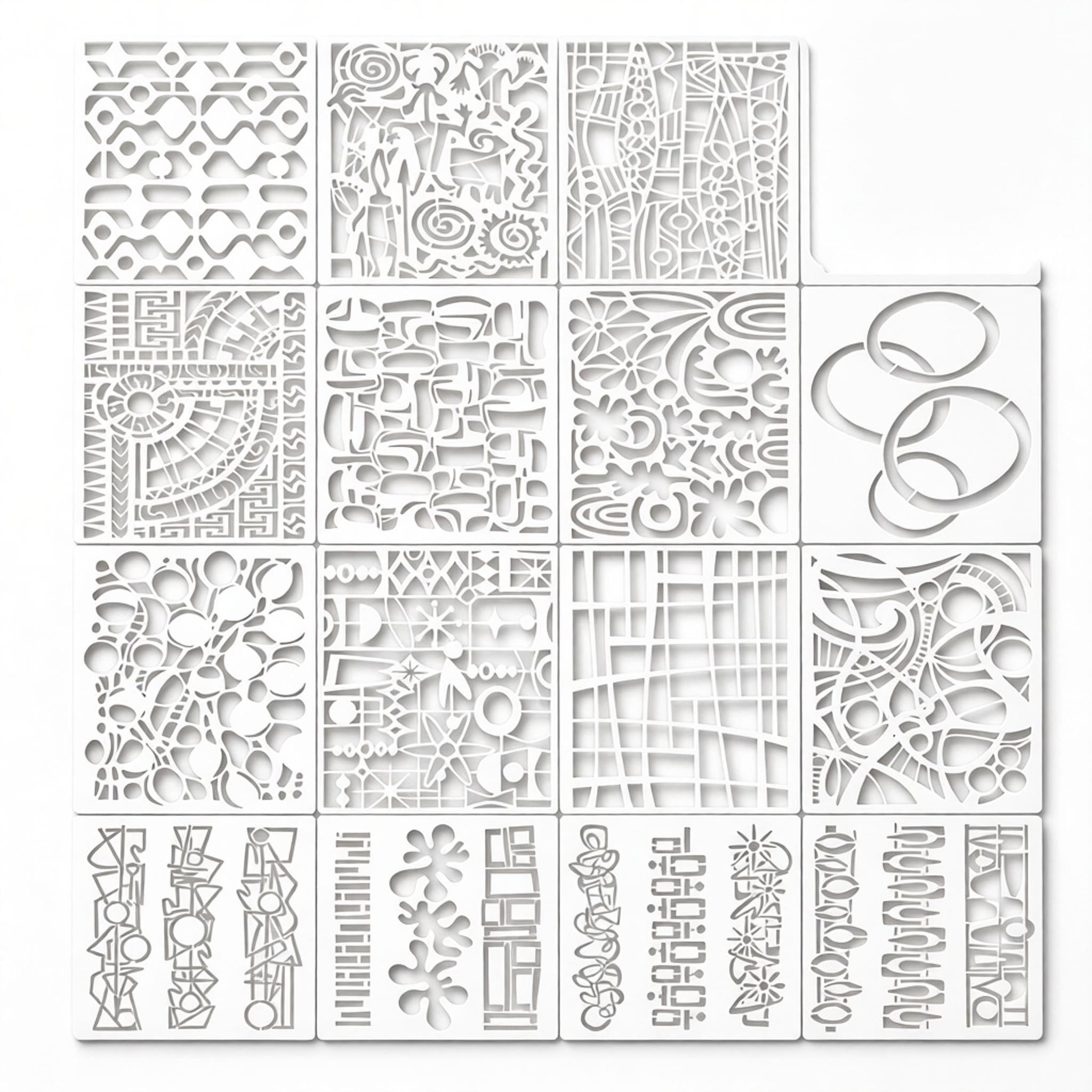 CavspkArt 15Pcs Geometric Texture Stencils for Painting – Reusable Abstract Art Stencils for Crafts, Mixed Media, Walls, Wood, Canvas, Paper, Scrapbooks, Stencil for Crafts Reusable
