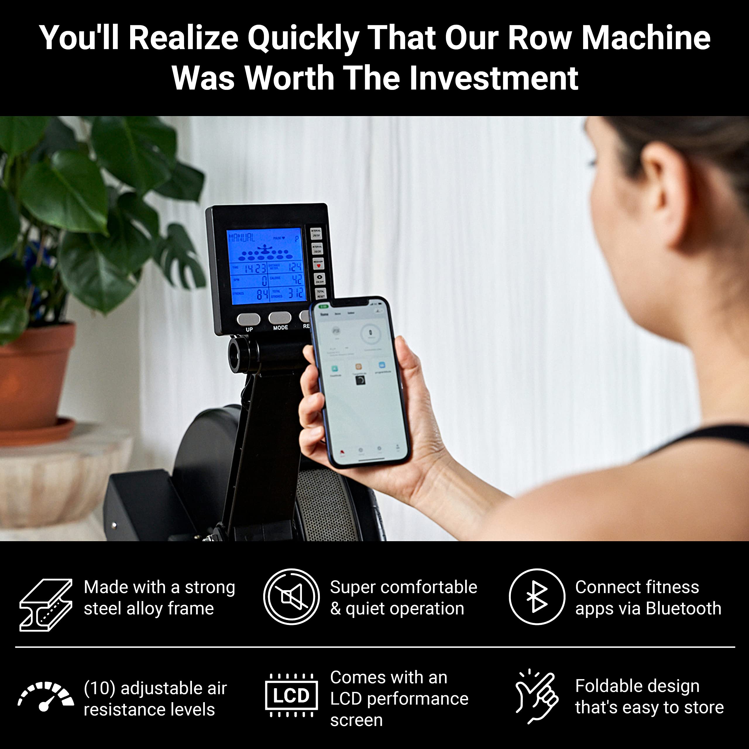 Buy EliteTopRow Rowing Machine, UltraQuiet Foldable Rowing Machines