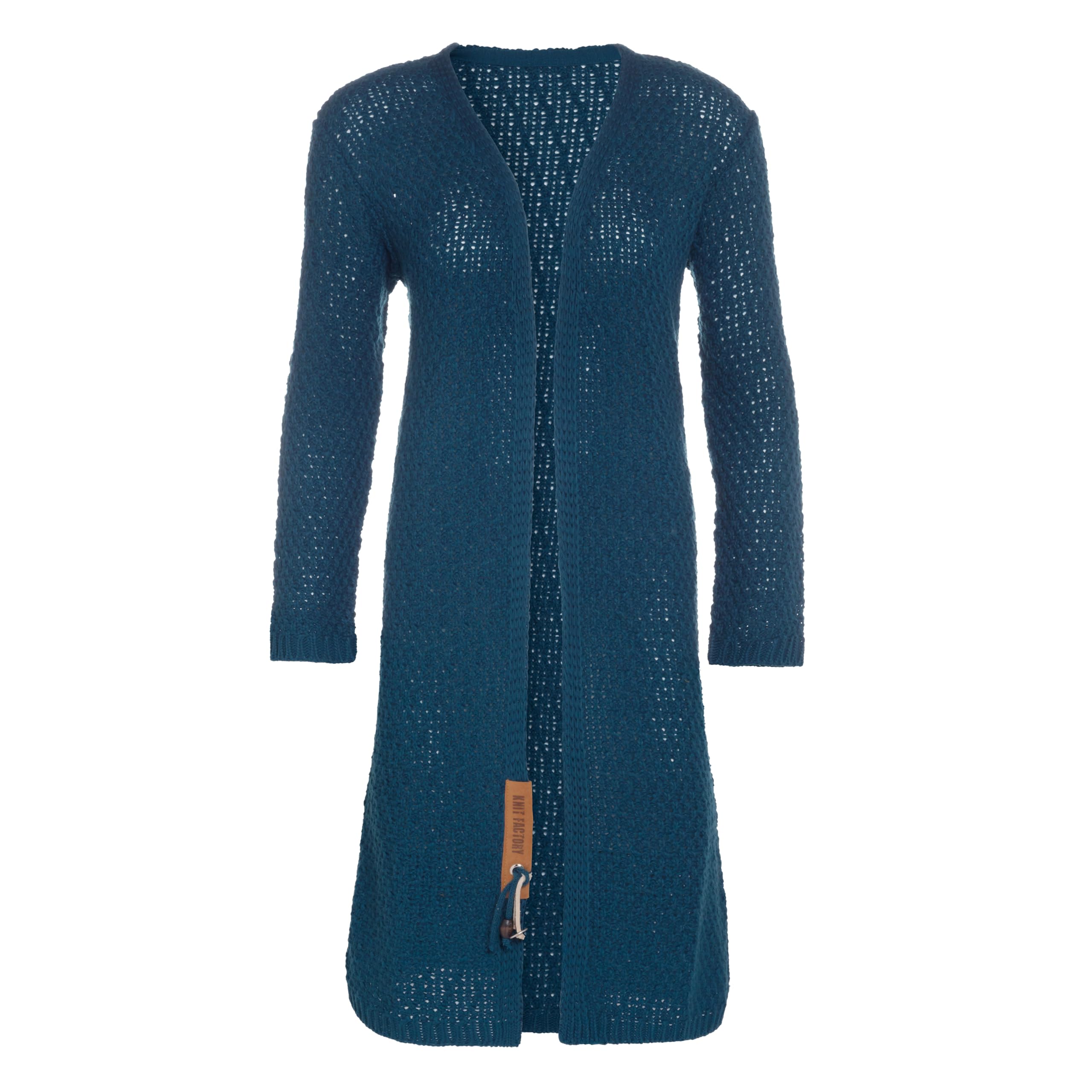 KNIT FACTORY - Luna Lange Strickjacke - Damen Strickjacke mit Wolle - Cardigan mit Hochwertige Qualität - Grobstrickjacke für Damen - Petrol - 36/38