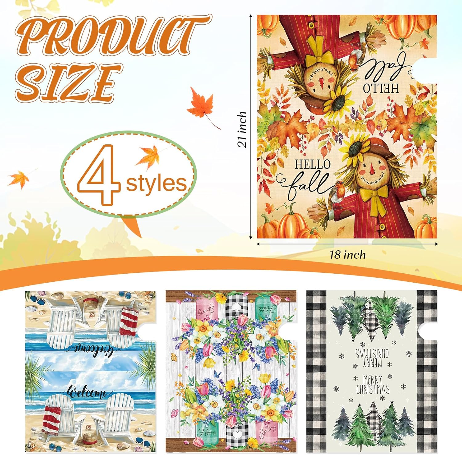 Blosssound 4 Pcs Mailbox Covers Standard Size 18 x 21 Inch Welcome Christmas Winter Spring Summer Fall Seasonal Magnetic Mailbox Covers Wraps for Holiday Garden Yard Outdoor Decor(Scarecrow)