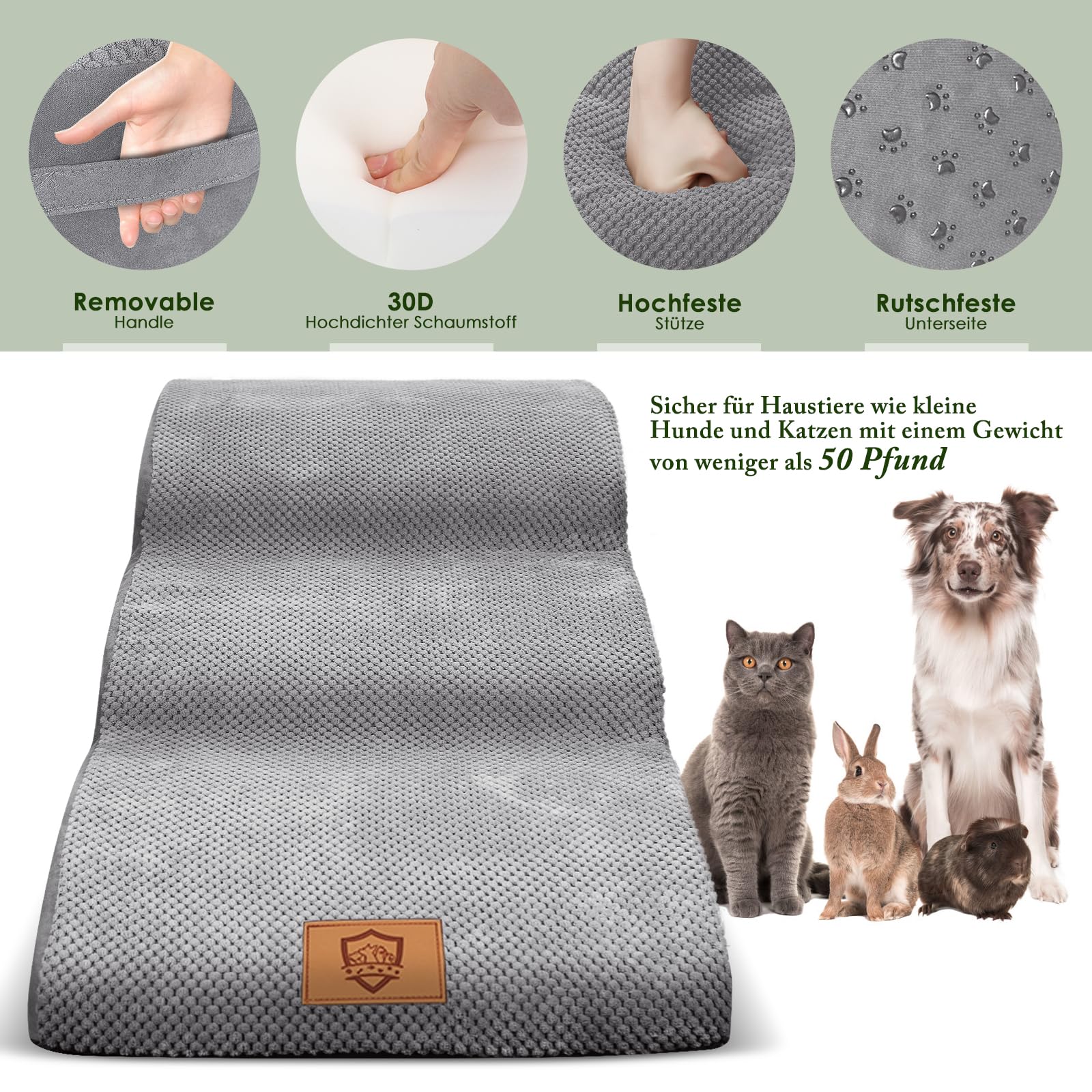 Myiosus Scale per Cani di Piccola Taglia, Portatile Scaletta per Cani 3 Gradini, Allungare Passaggi, Antiscivolo Scala per Gatti con Rivestimento in Tessuto Rimovibile, con 1 Rotolo di Lanugine