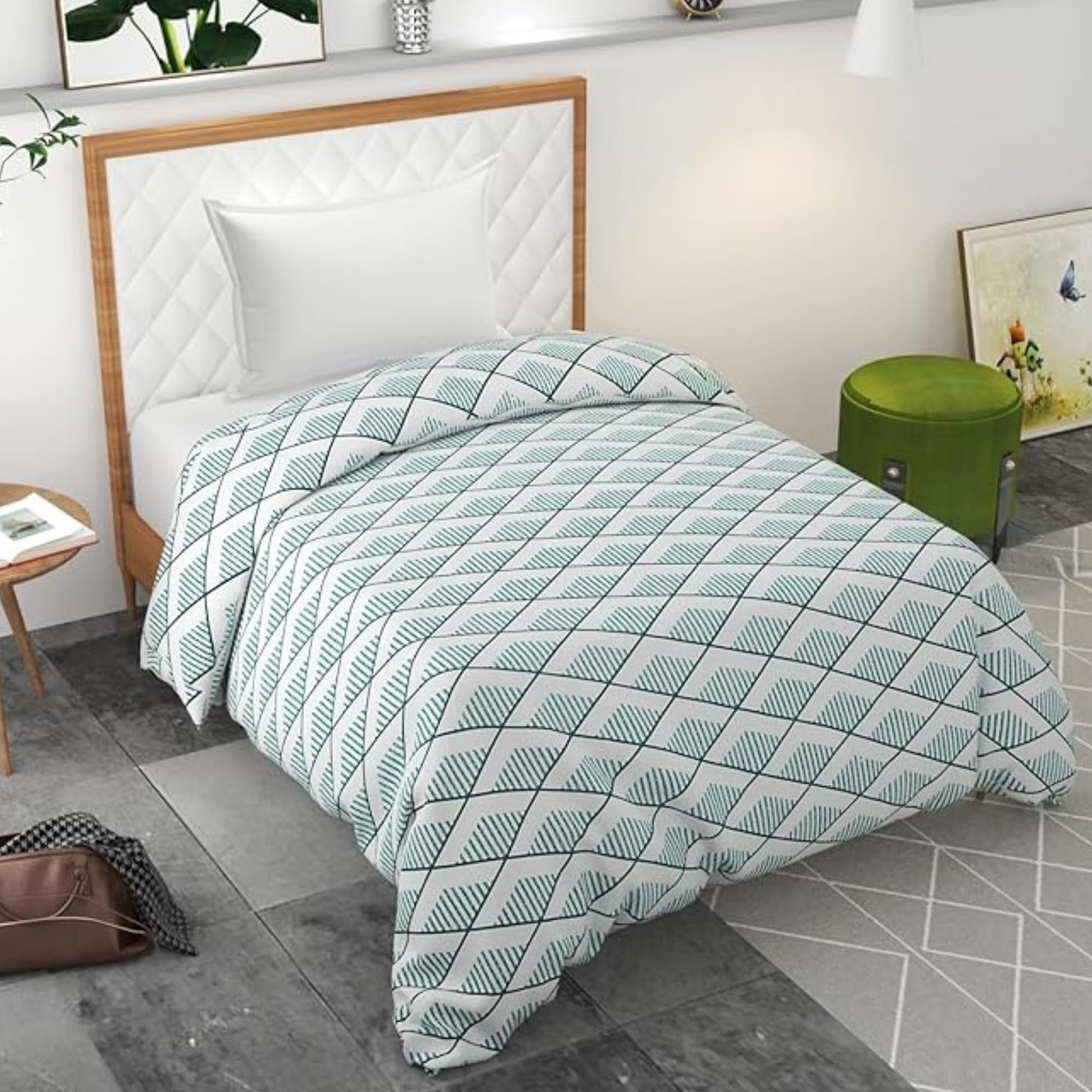 Bromwick Soft Cotton Duvet Cover for Single Bed | Printed Quilt & Blanket Cover | Razai Cover with Zipper Closure | Soft & Breathable Bedding Cover (90X60) Inches (Green)-image-31