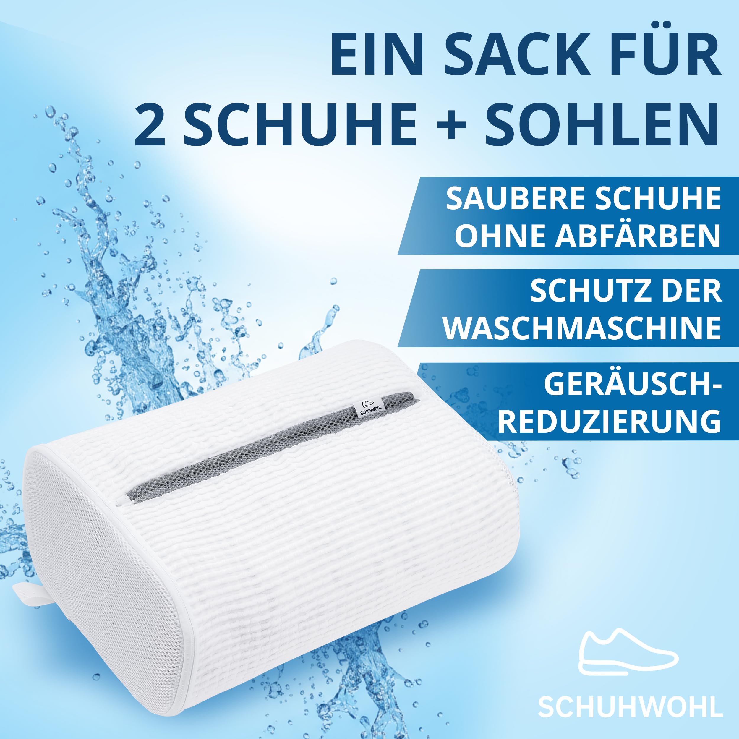 Schuhwaschbeutel XL, inkl. Sohlenreinigungsfunktion, extra leise | Wäschesack für Schuhe & Sneaker, Extra Reinigungsfach für Sohlen, 360 Grad rundum Reinigung, Extra leise