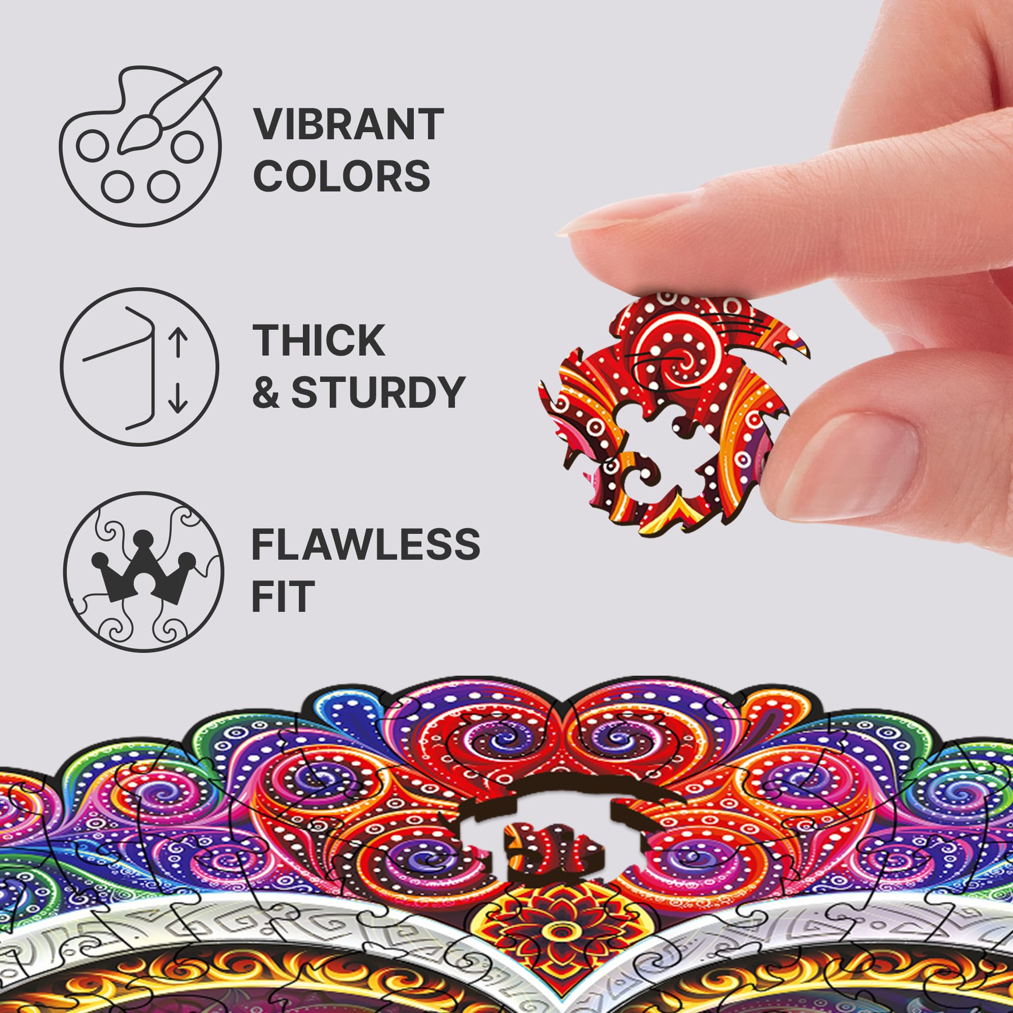 UNIDRAGON Oryginalne Drewniane Puzzle - Mandala Świadomą Miłość, 700 sztuk, Wielkość Królewska 17,7x17,7 cali (45x45 cm) Piękne Pudełko na Prezent, Unikalny Kształt Dorośli i Dzieci