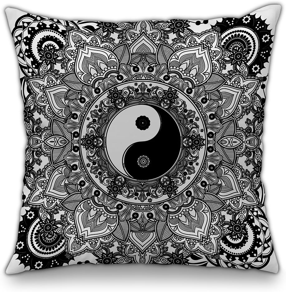 Moyun Black & White Mandala Series Decorative Bohemian Cushion Covers Hippie Throw Pillowcases Psychedelic Intricate Floral Indian Sofa Bed Decor 18"