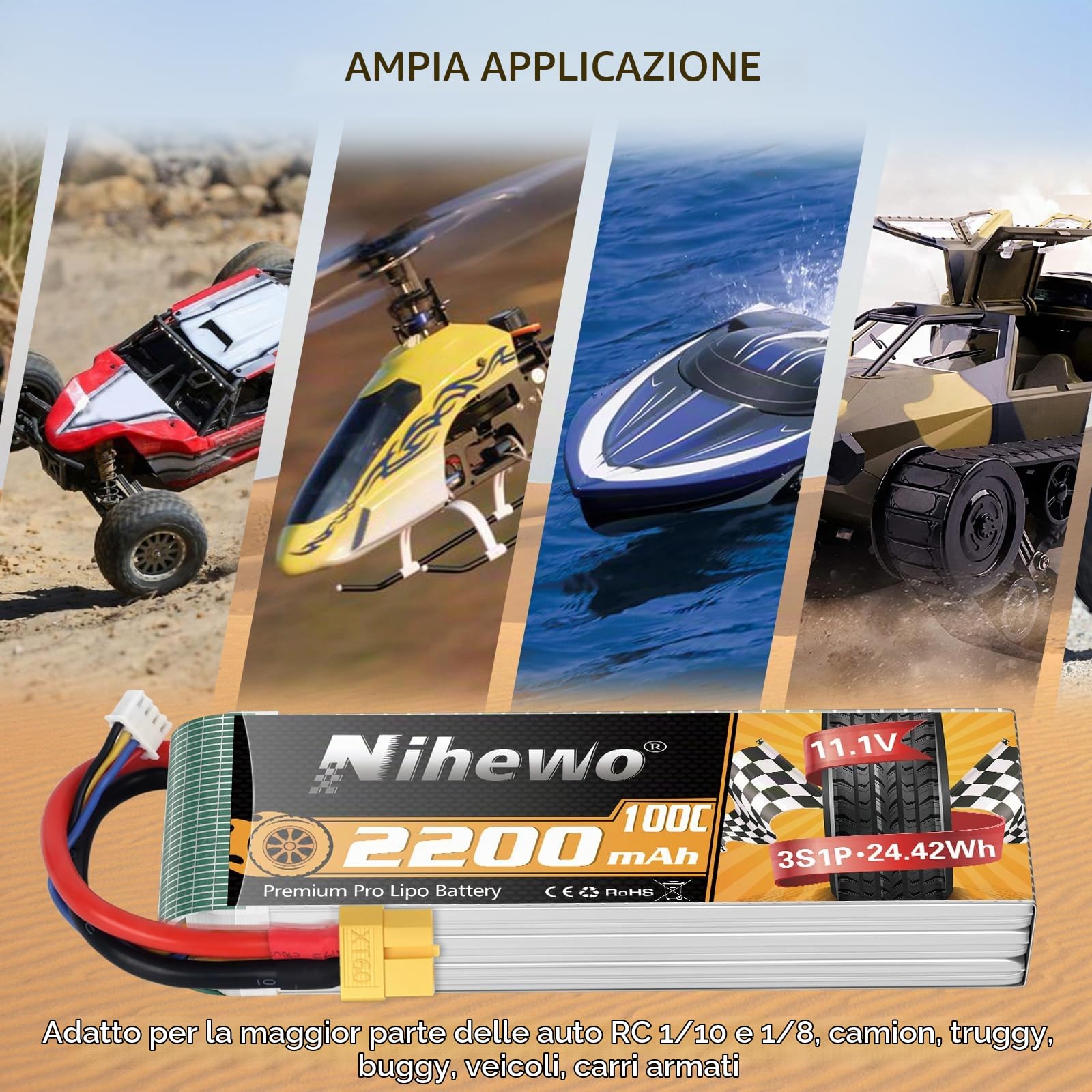 3S LiPo Batteria 11.1V 2200mAh 100C XT60 per RC auto barca drone 2pz | Batteria LiPo 3S 11.1V 2200mAh compatibile con RC auto camion barca aereo elicottero drone modelli FPV e hobby