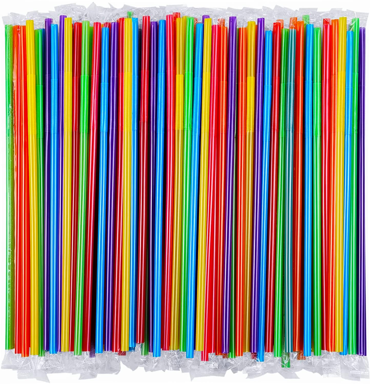 Photo 1 of [Individually Wrapped] 100 Pcs Colorful Flexible Plastic Straws